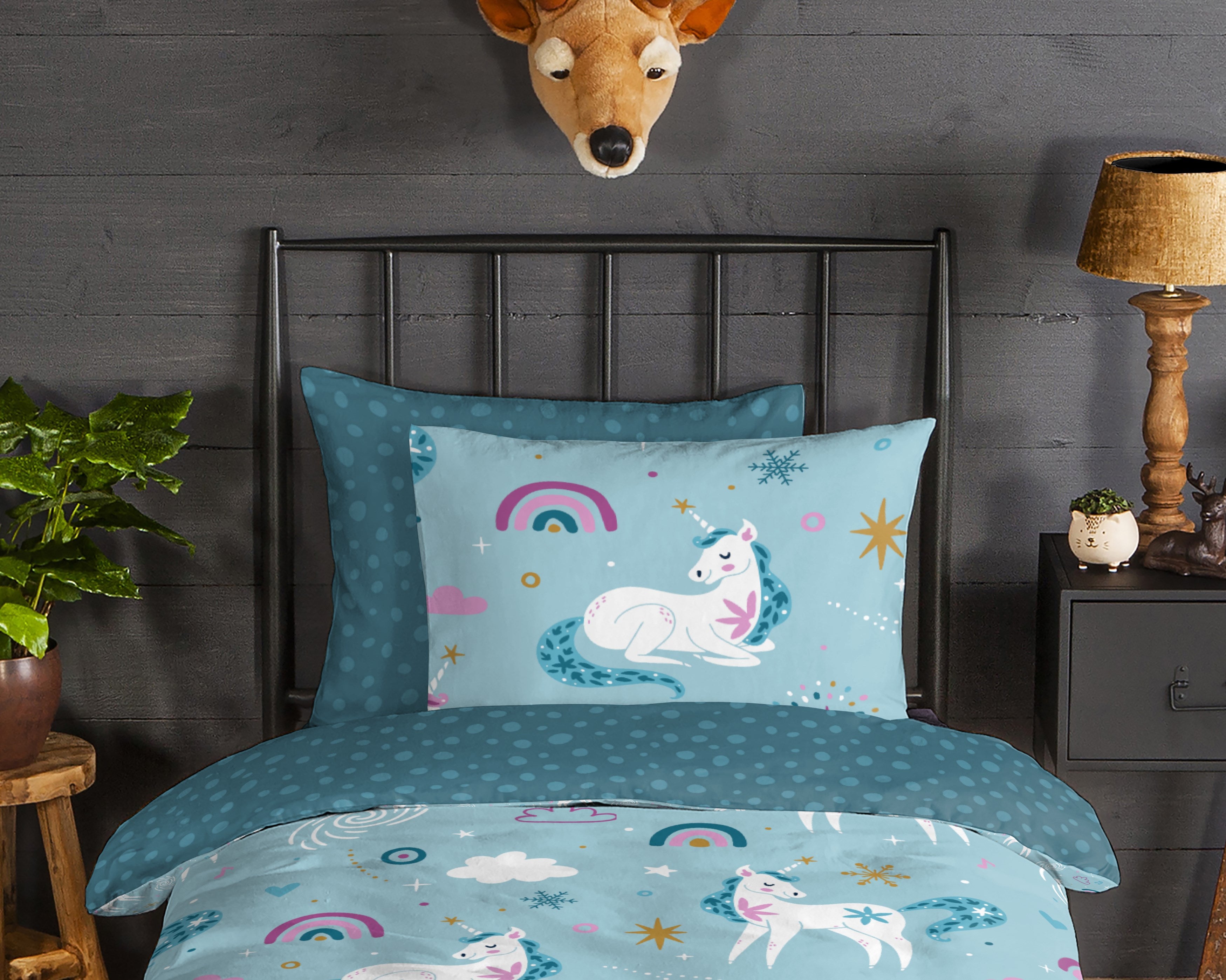 Good Morning Dekbedovertrek Flanel Snowycorn Blauw
