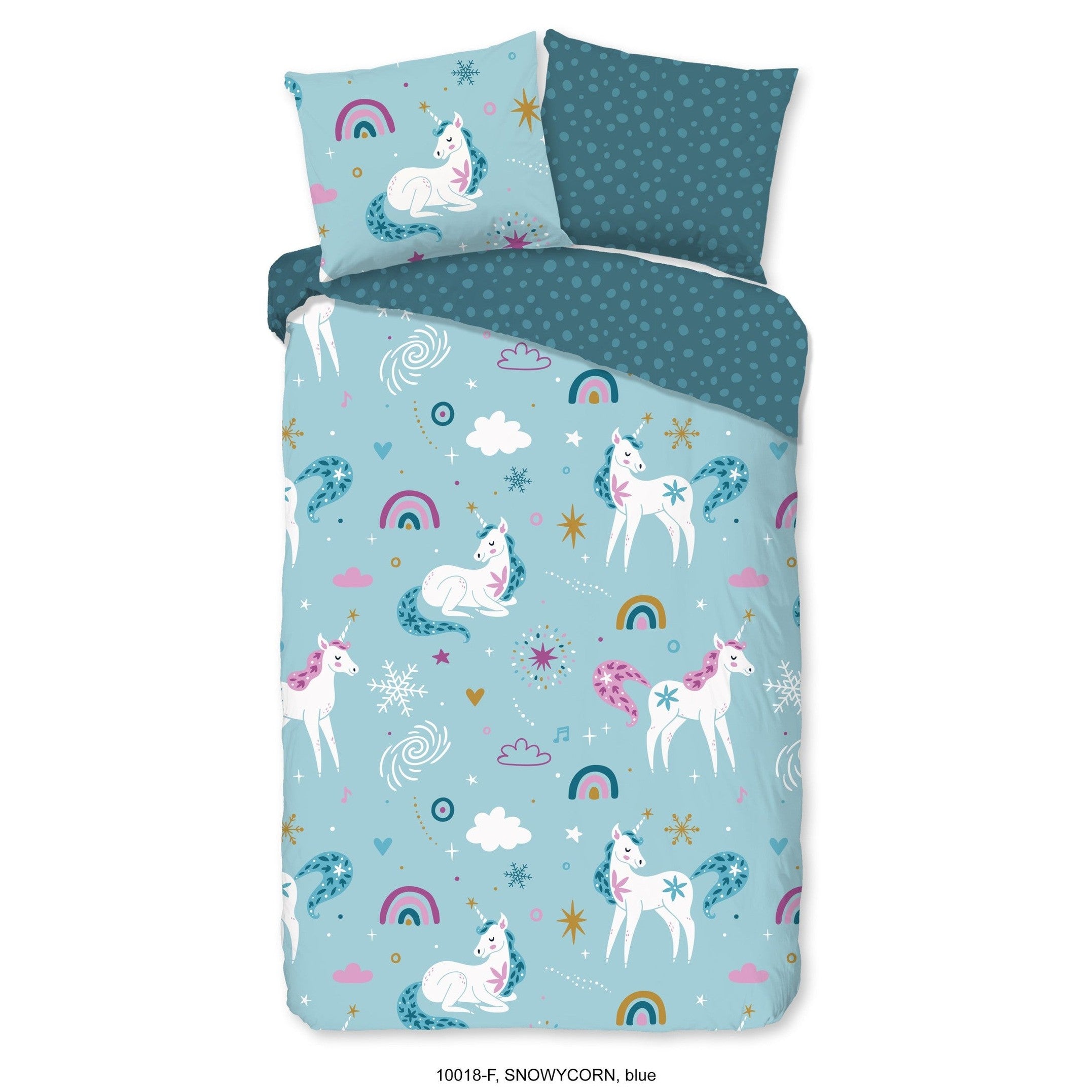 Good Morning Dekbedovertrek Flanel Snowycorn Blauw