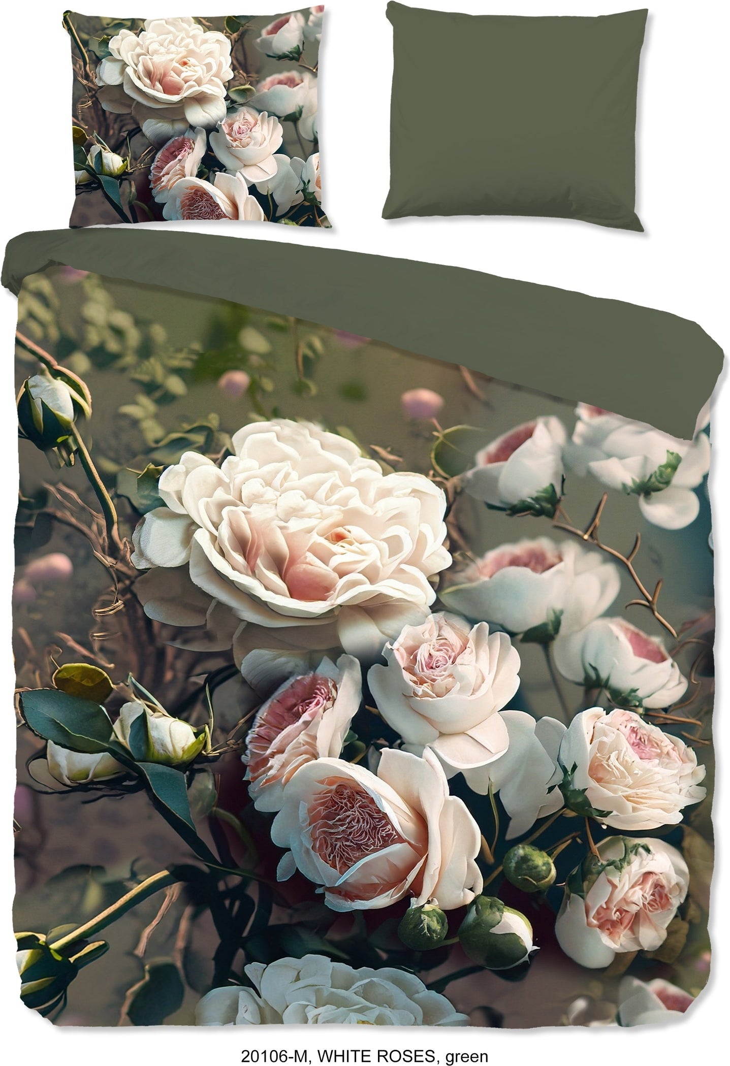Pure Dekbedovertrek Microfiber White Roses - Green