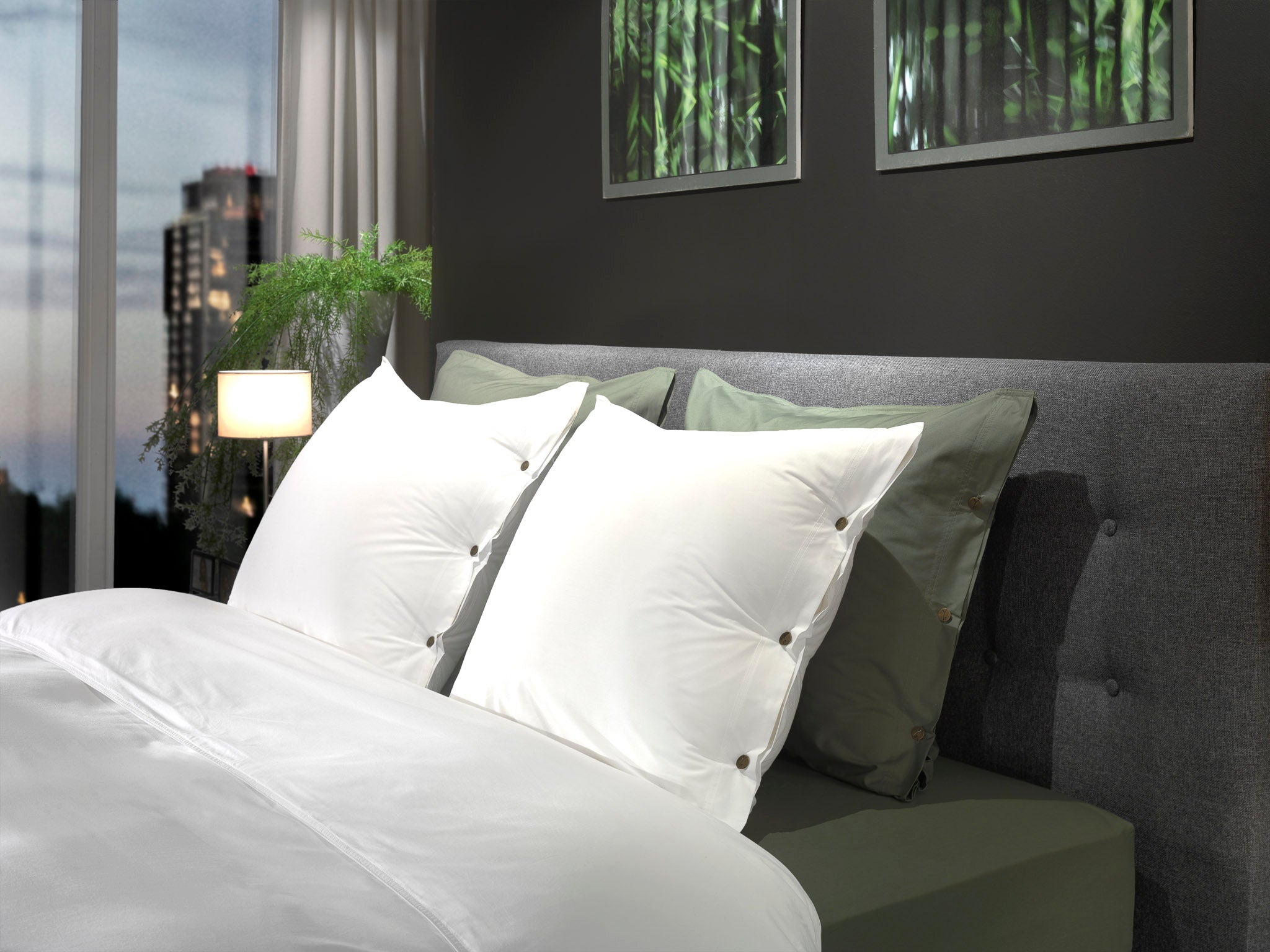Yellow dekbedovertrek Percale Optic White katoen percale
