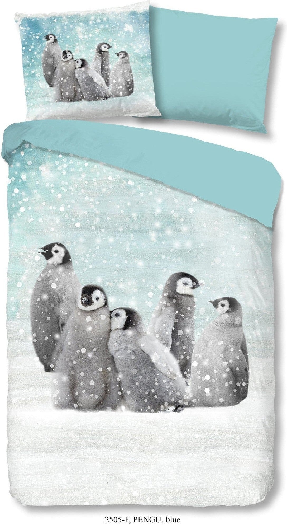 Good Morning Dekbedovertrek Flanel Pengu Blauw