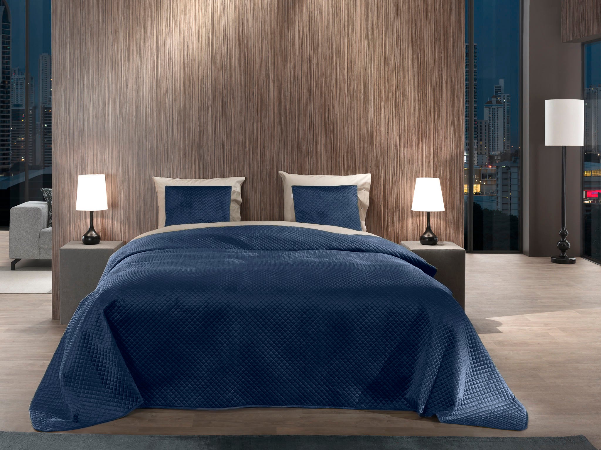 Yellow bedsprei Victoria Navy Blue polyester