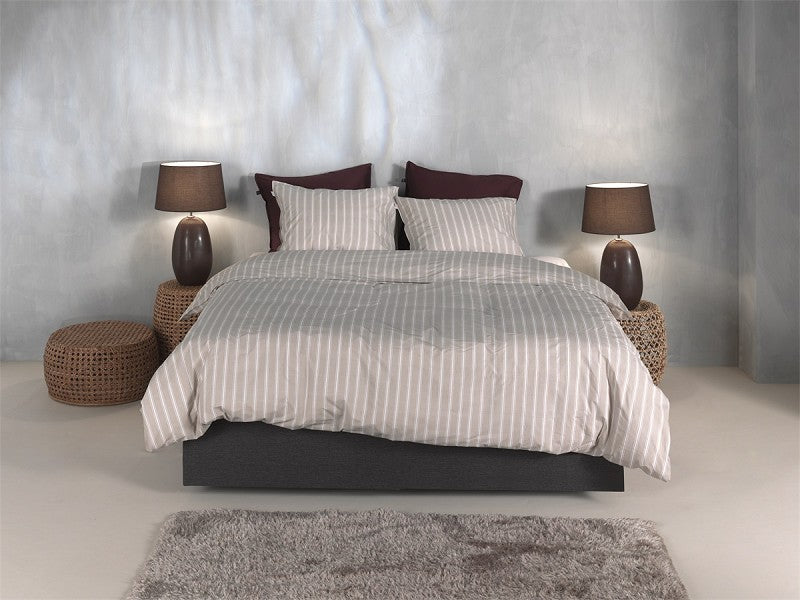 Zo Home Dekbedovertrek Percale Righe di Percalle Light Taupe