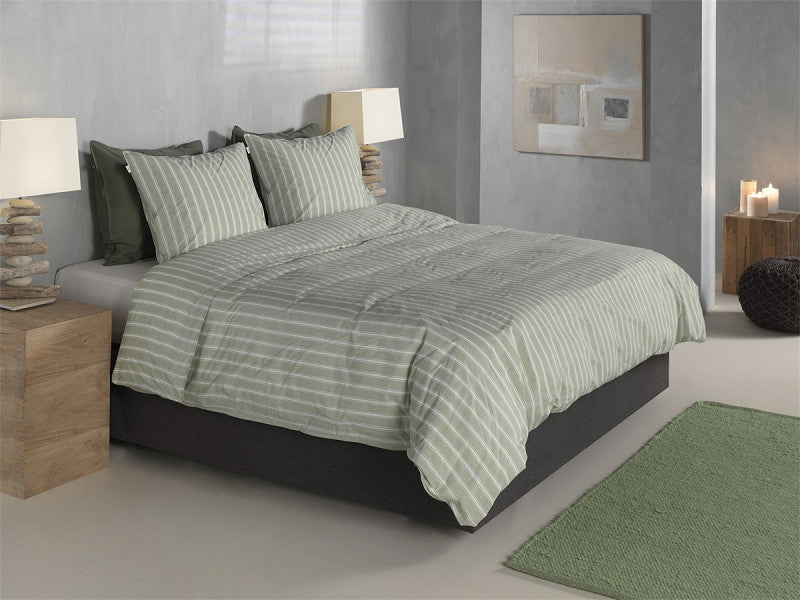 Zo Home Dekbedovertrek Percale Righe di Percalle Smokey Green