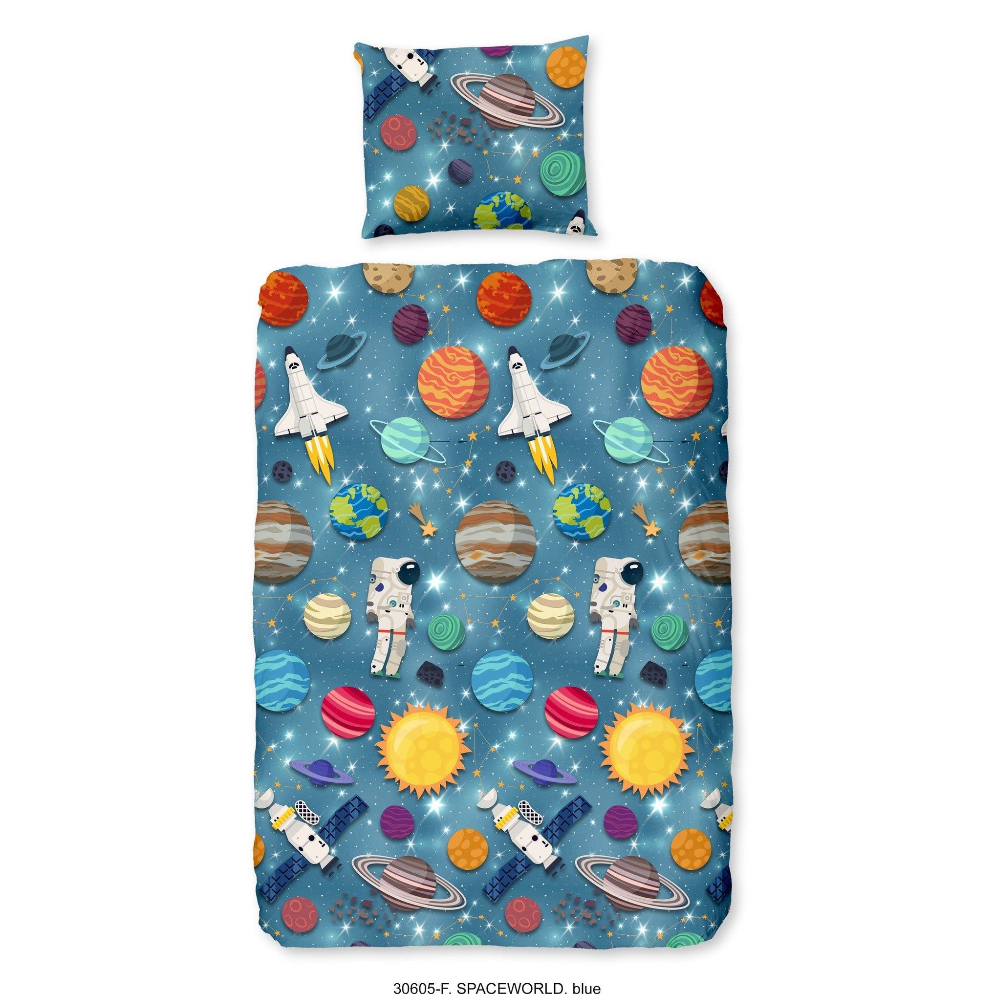 Good Morning Dekbedovertrek Flanel Spaceworld Blauw