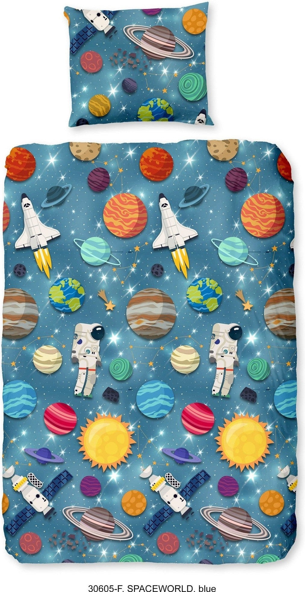 Good Morning Dekbedovertrek Flanel Spaceworld Blauw