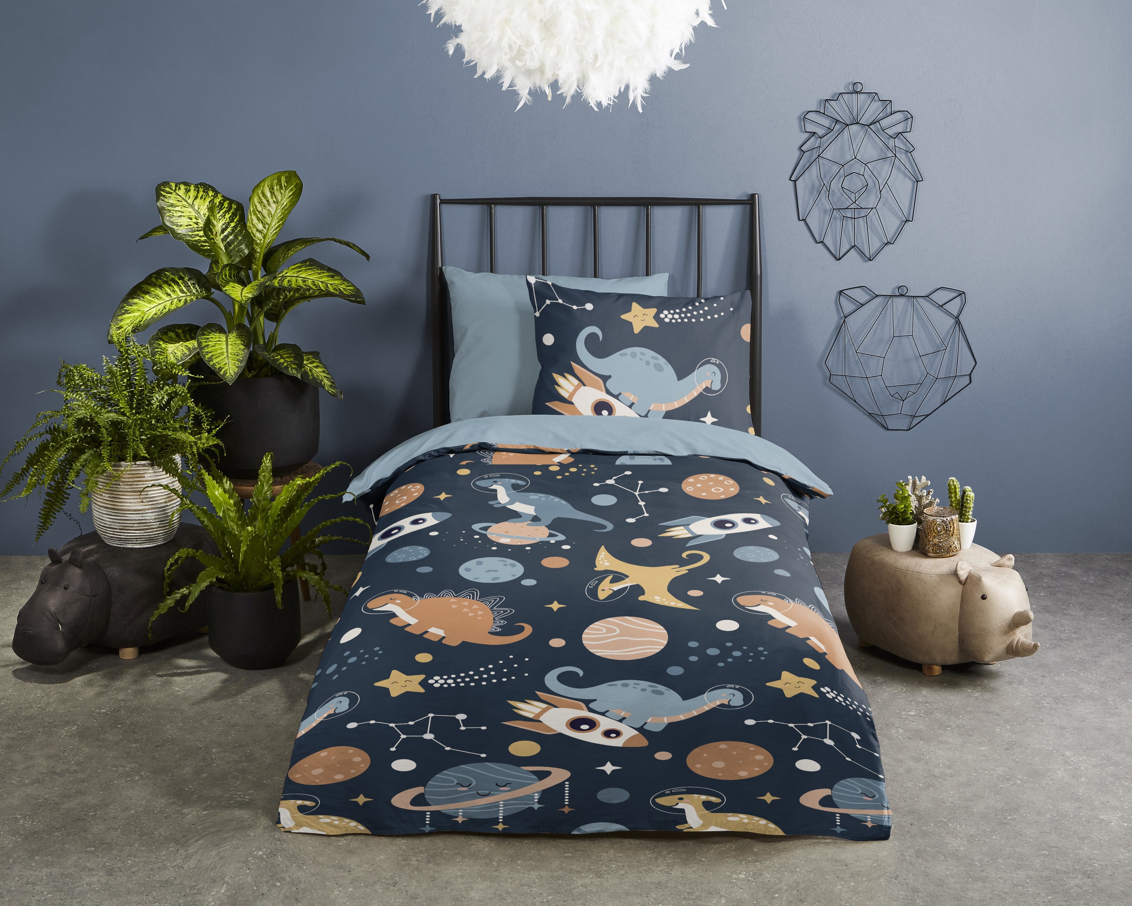 Pure Dekbedovertrek Microfiber Spacedino Blauw