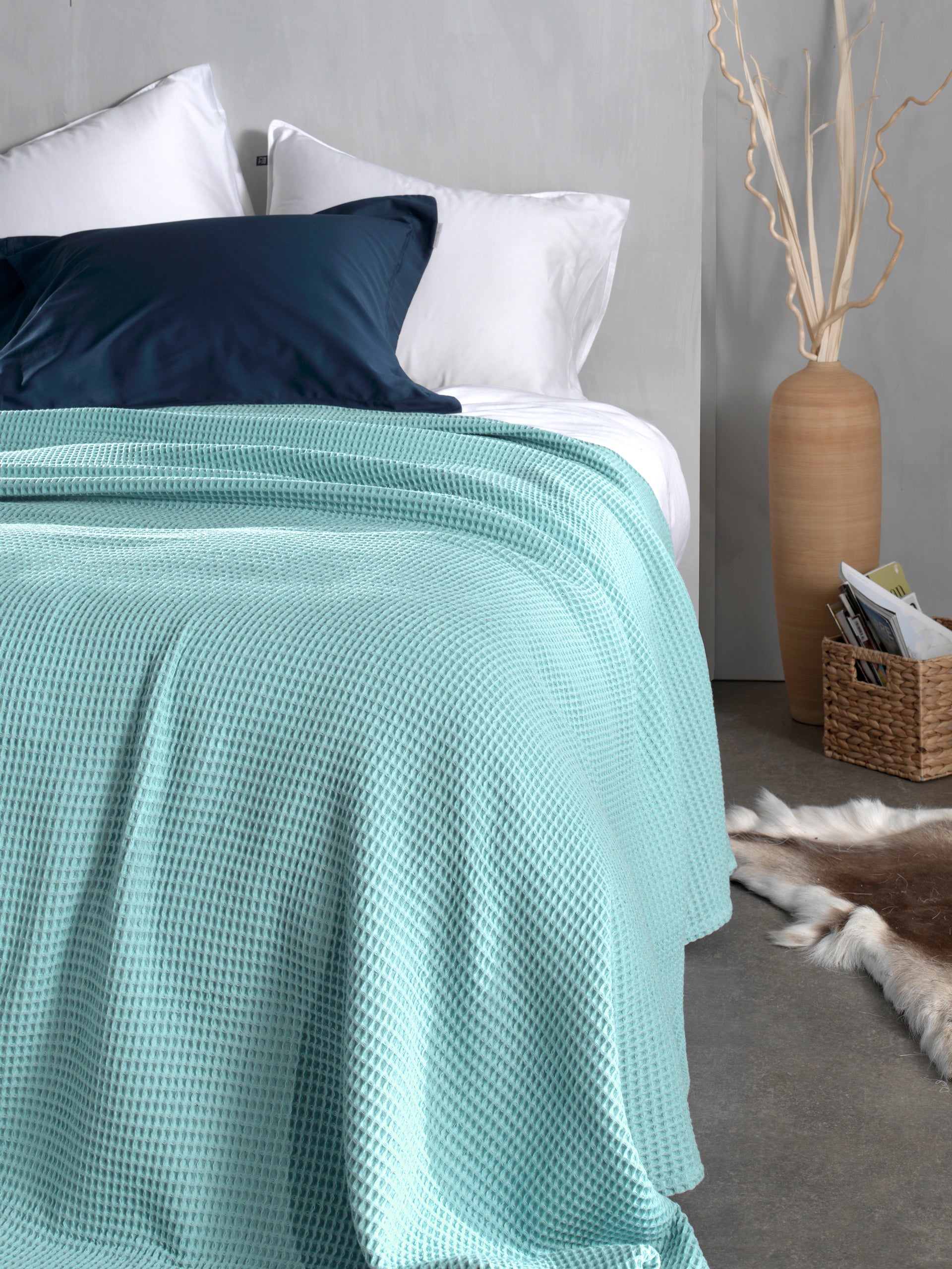 Heckettlane bedsprei Wafel Sky Blue katoen