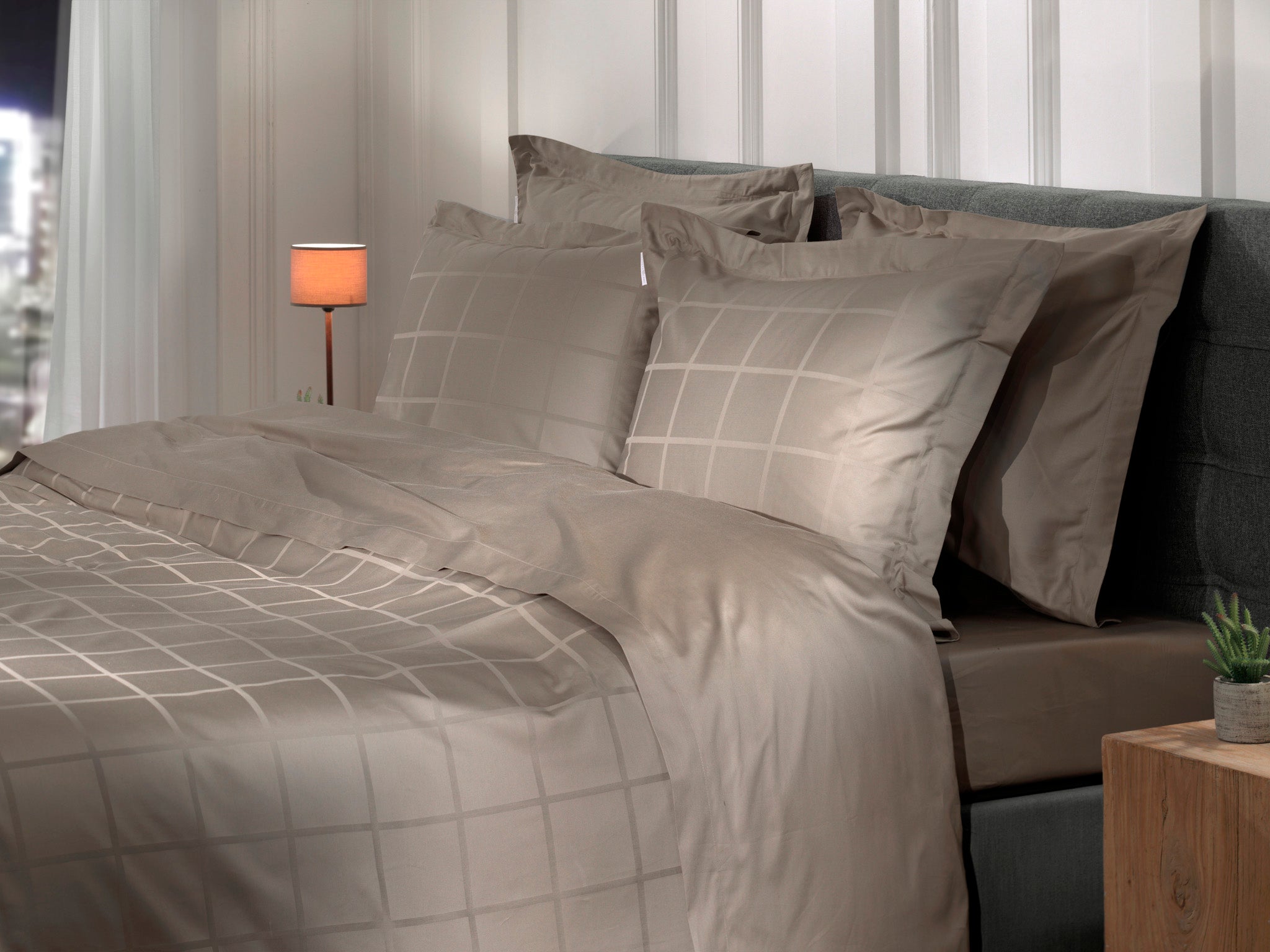 Heckettlane dekbedovertrek Diamante Taupe Grey katoen-satijn