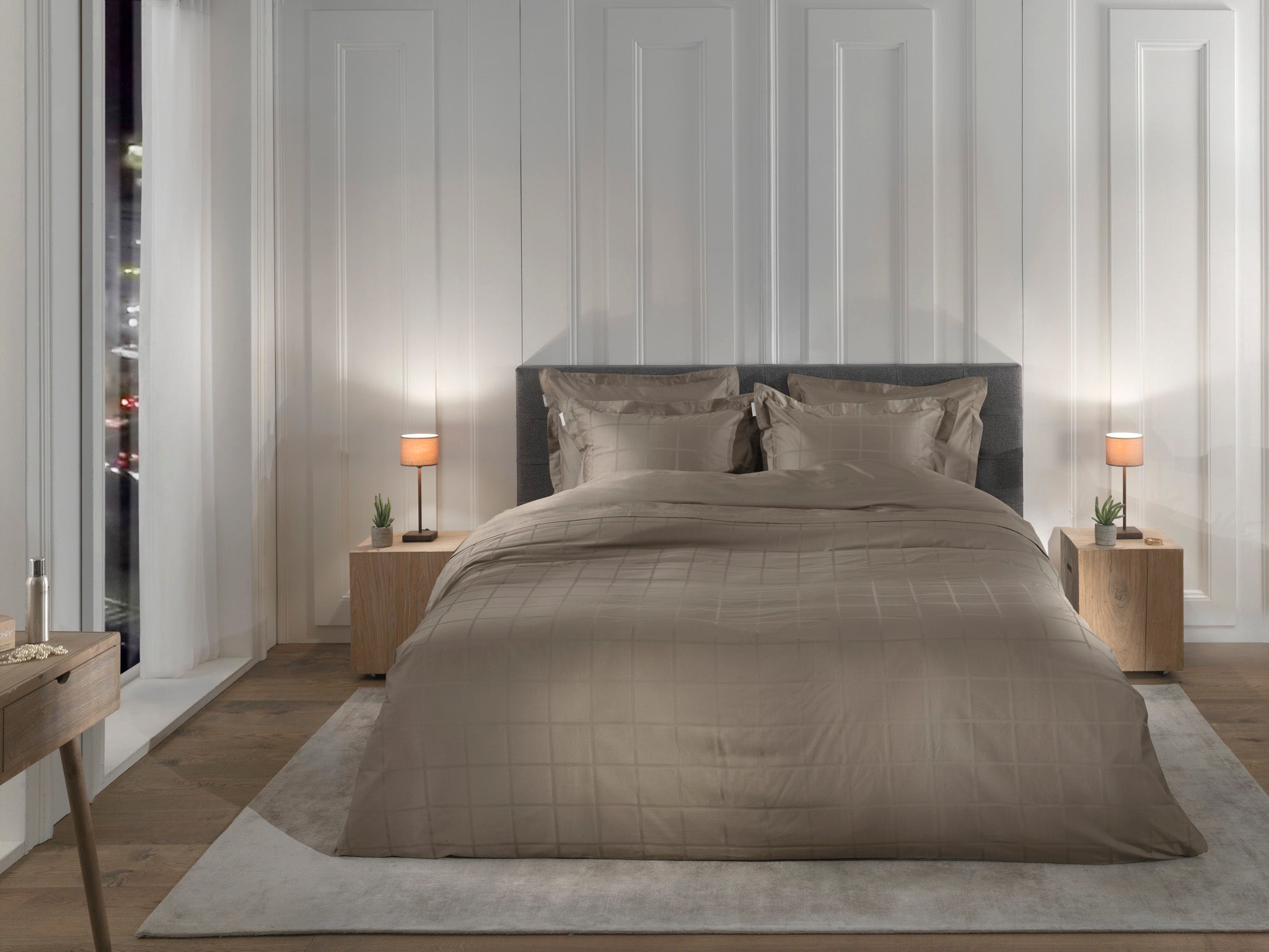 Heckettlane dekbedovertrek Diamante Taupe Grey katoen-satijn
