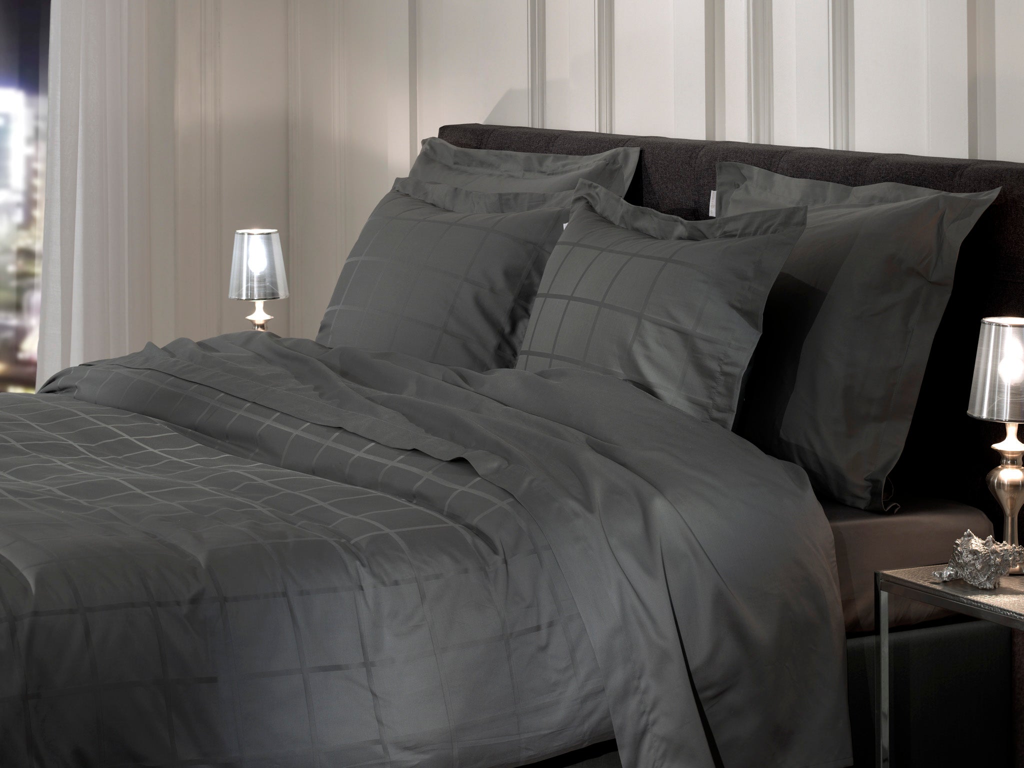 Heckettlane dekbedovertrek Diamante Classic Anthracite katoen-satijn
