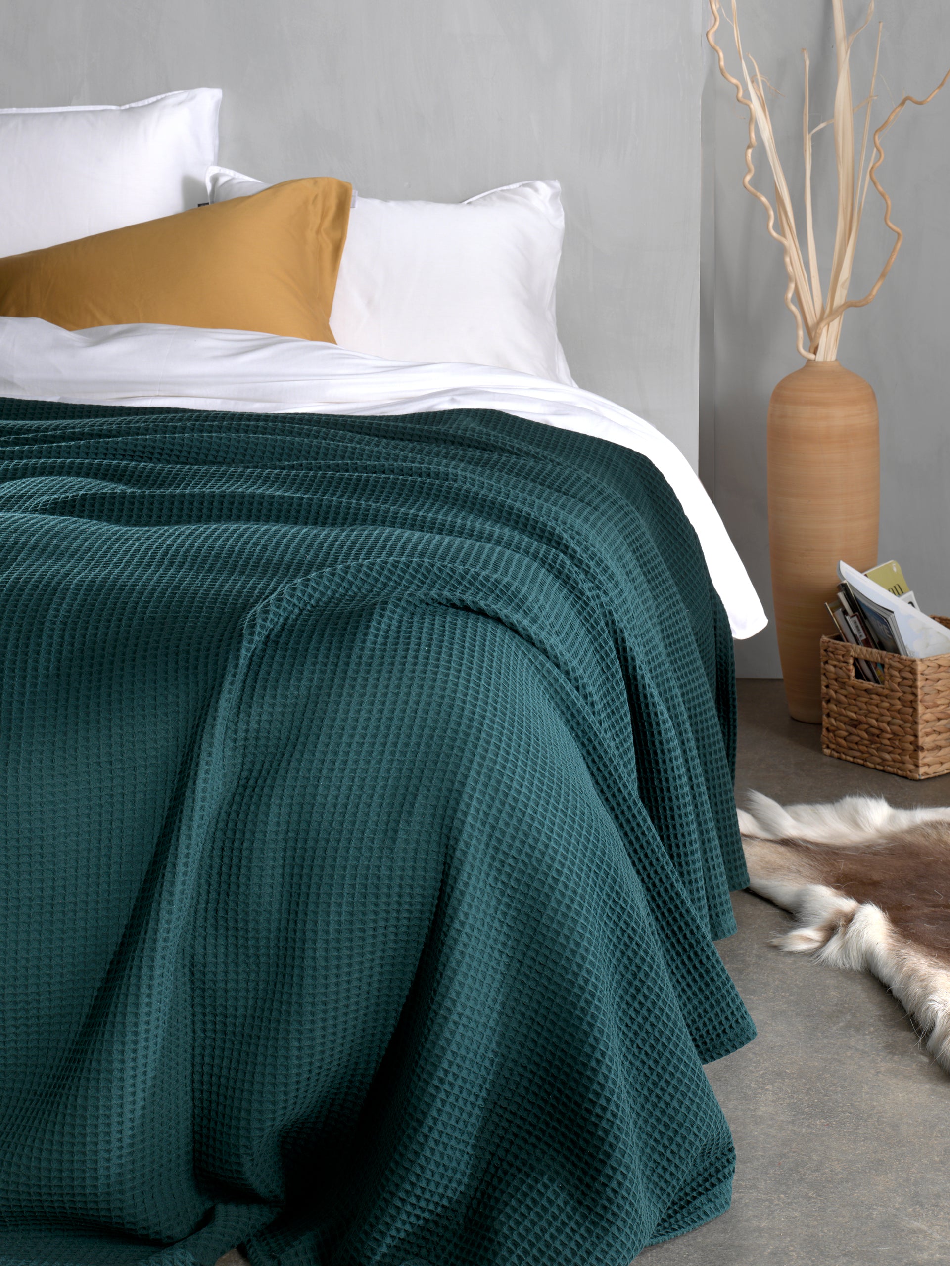 Heckettlane bedsprei Wafel Army Green katoen
