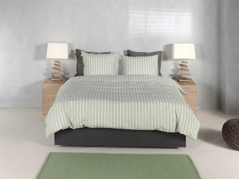 Zo Home Dekbedovertrek Percale Righe di Percalle Smokey Green