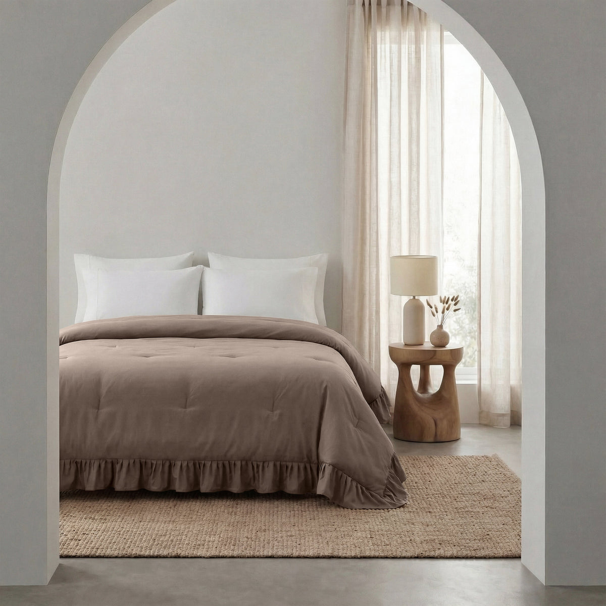 Sleeptime lazy dekbed Ruffles Taupe