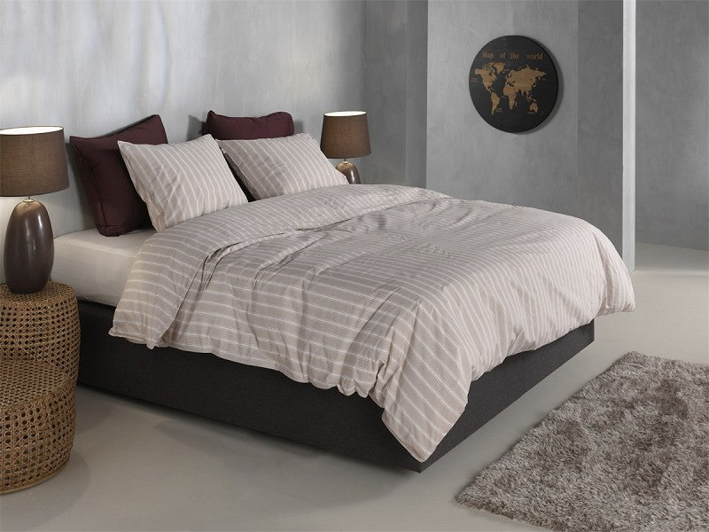 Zo Home Dekbedovertrek Percale Righe di Percalle Light Taupe