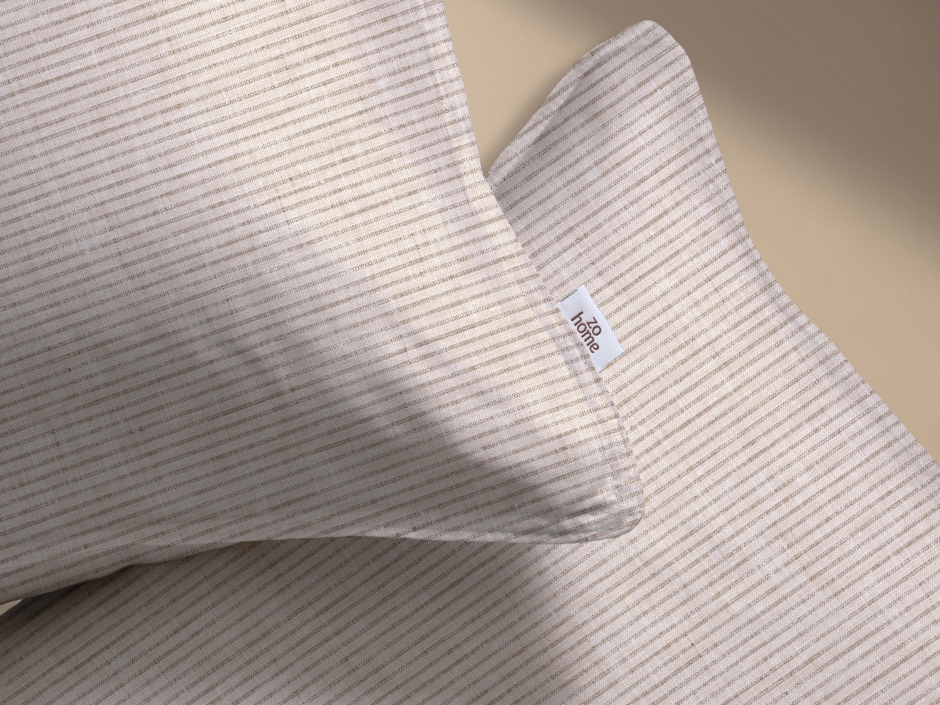 Zo Home Dekbedovertrek Katoen Striscia di Lino - Sandy Beige