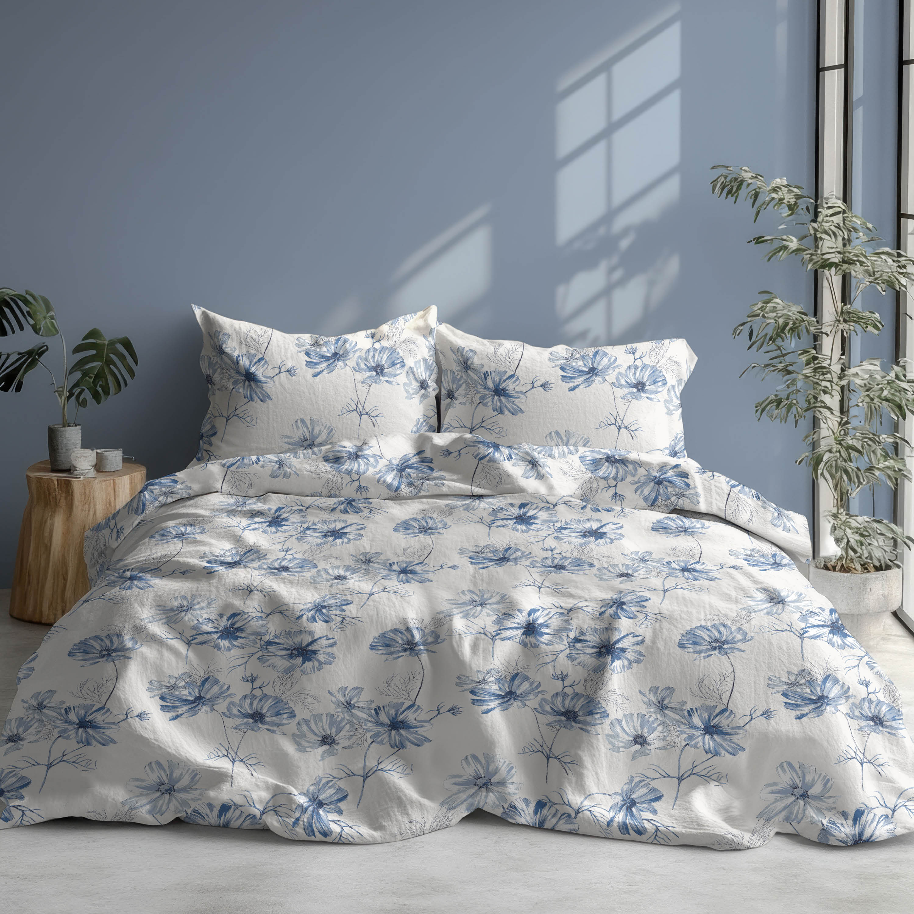 Romanette dekbedovertrek katoen Filippa, blauw
