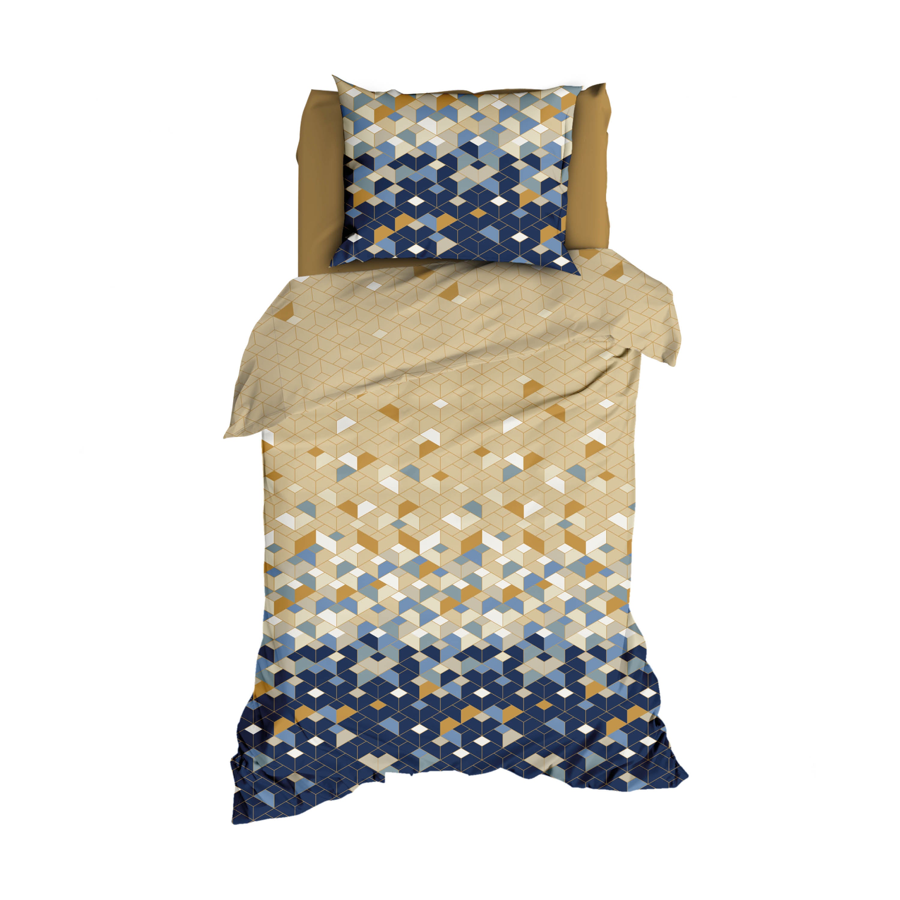 Satin d'Or Dekbedovertrek Satijn Scoop - Blauw/Beige