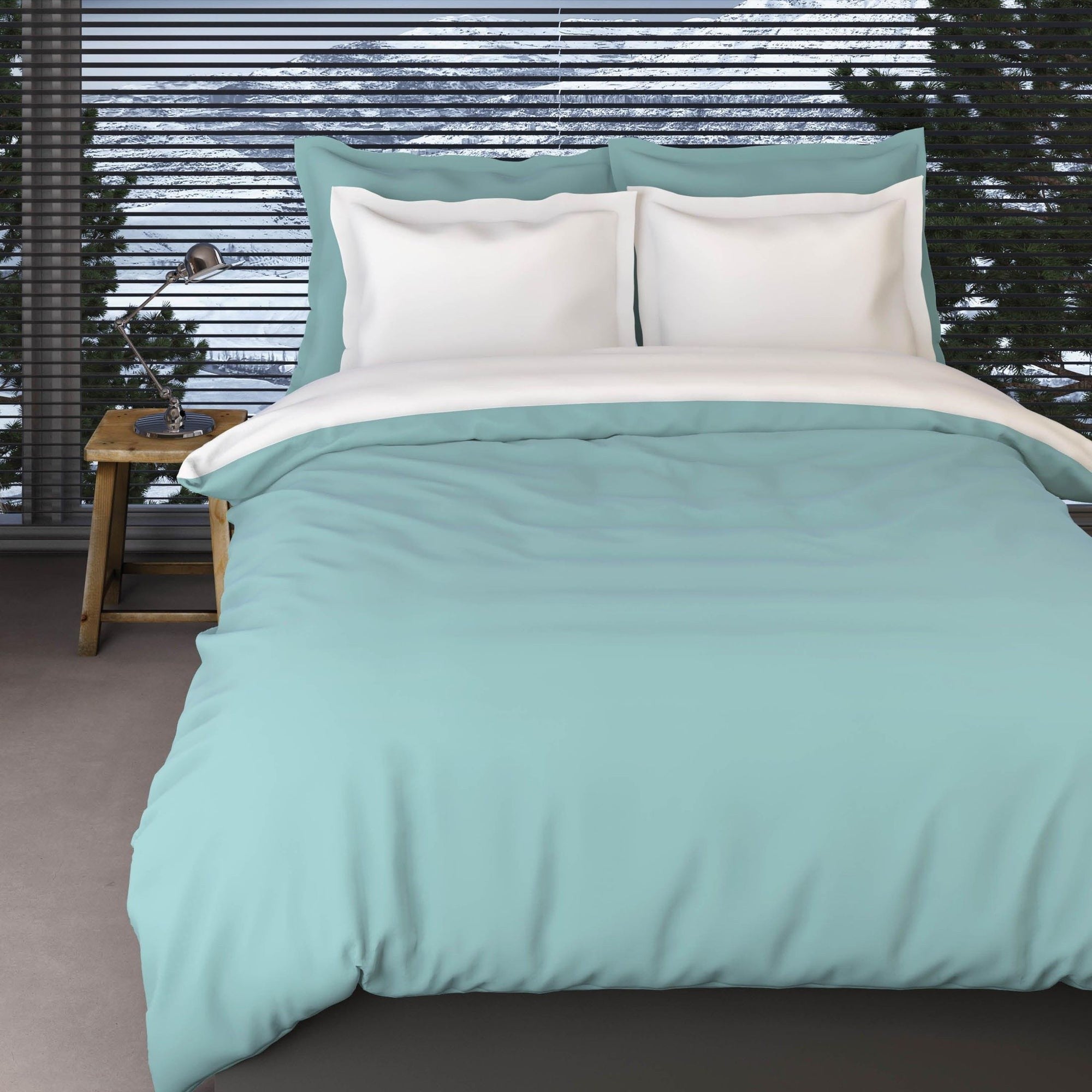 Romanette dekbedovertrek flanel Comtesse Misty Green wit