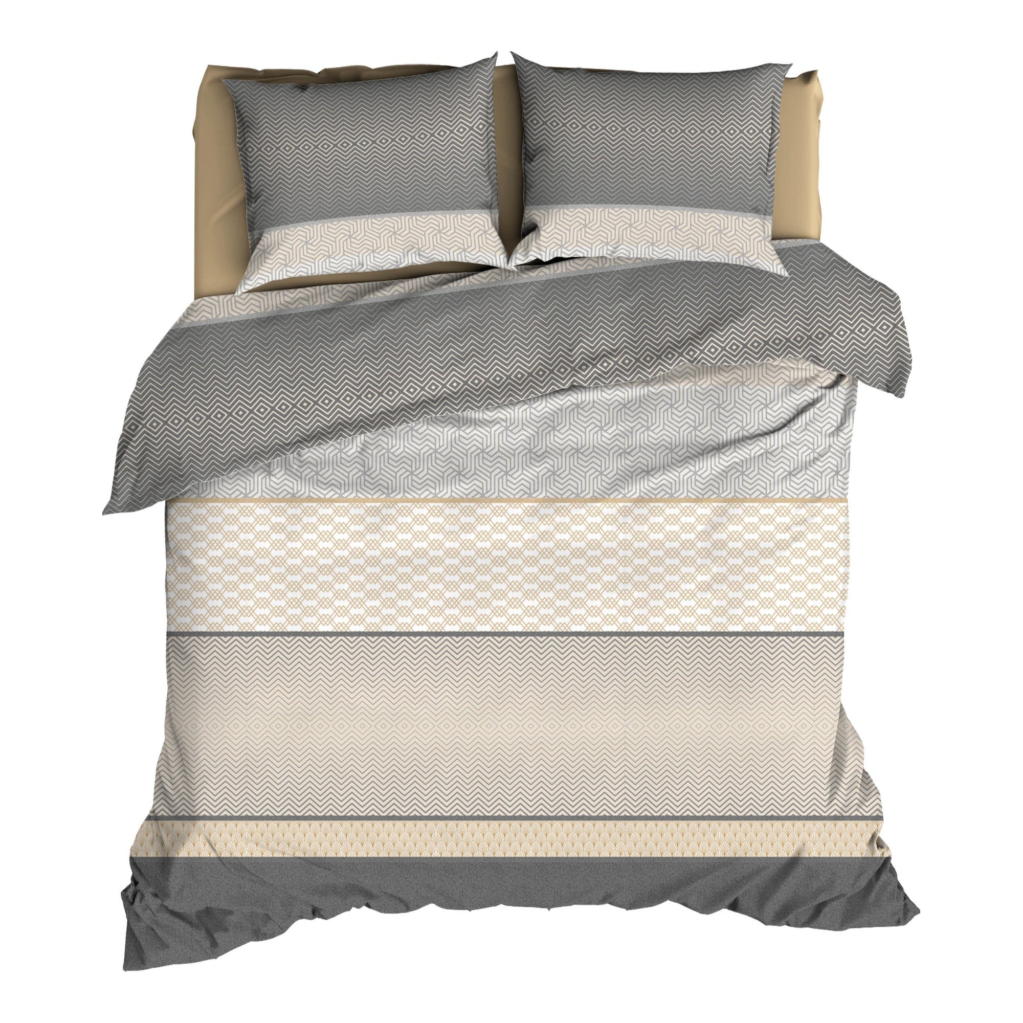 Satin d'Or dekbedovertrek satijn Maddox Antraciet/Beige