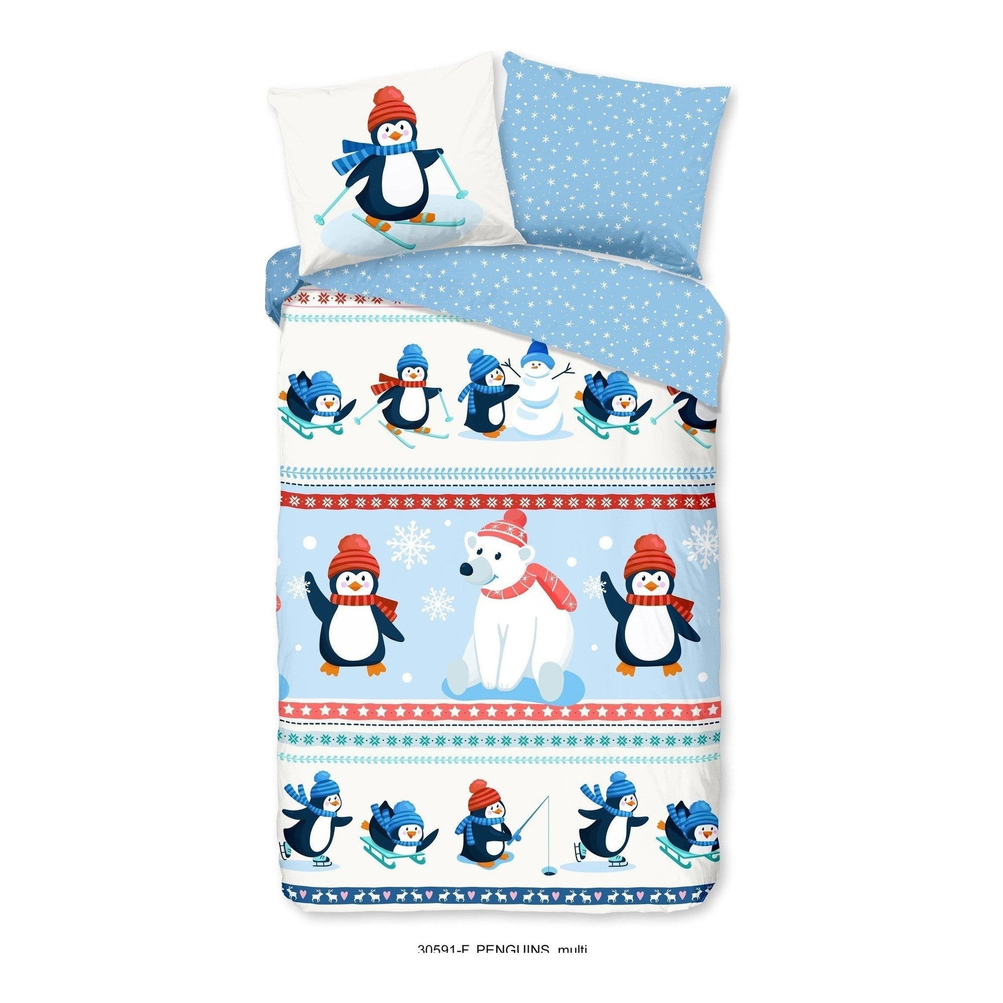 Good Morning dekbedovertrek flanel Penguins Multi