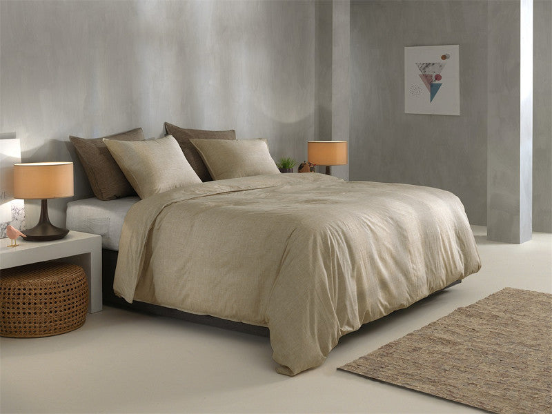 Zo Home Dekbedovertrek Lino Tan Brown Katoen