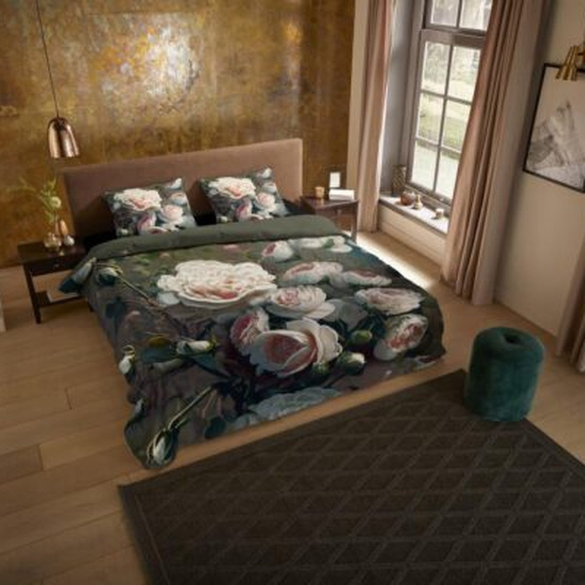 Pure Dekbedovertrek Microfiber White Roses - Green