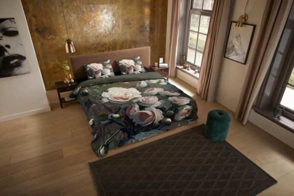 Pure Dekbedovertrek Microfiber White Roses - Green