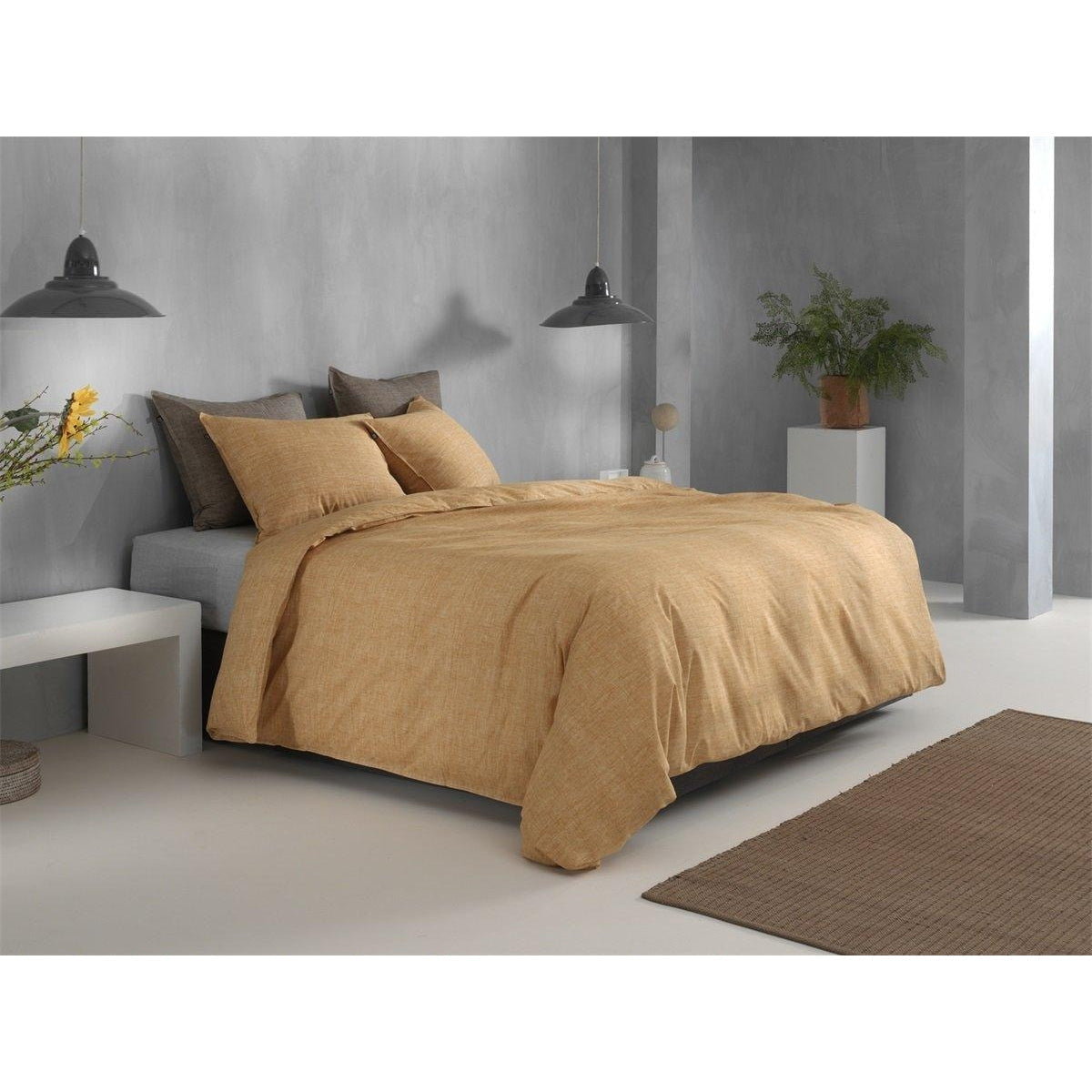 Zo Home Dekbedovertrek Lino Ochre Yellow Katoen - Bedtextielonline.be
