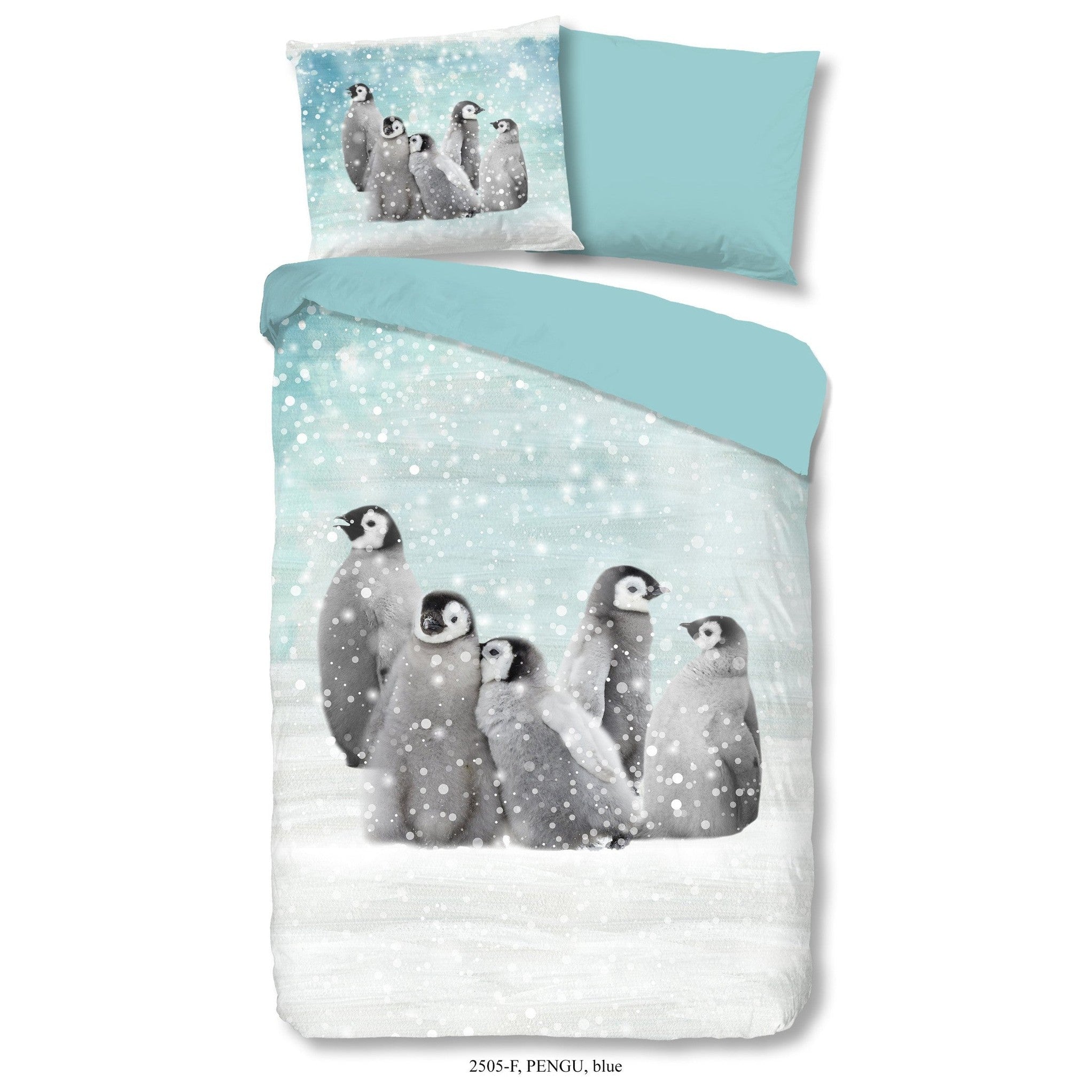 Good Morning Dekbedovertrek Flanel Pengu Blauw