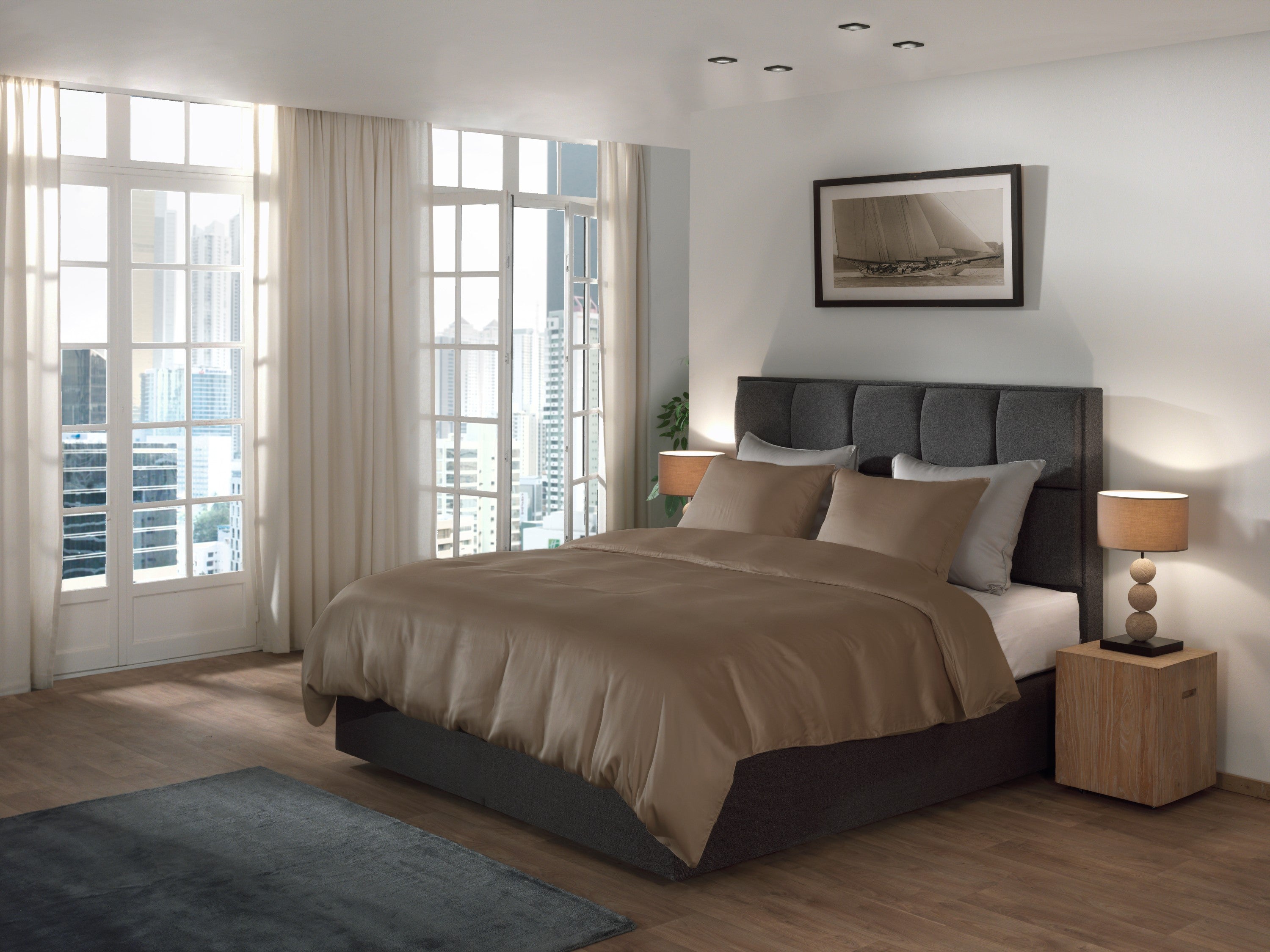 Yellow dekbedovertrek Suite New York Plaza taupe lyocell