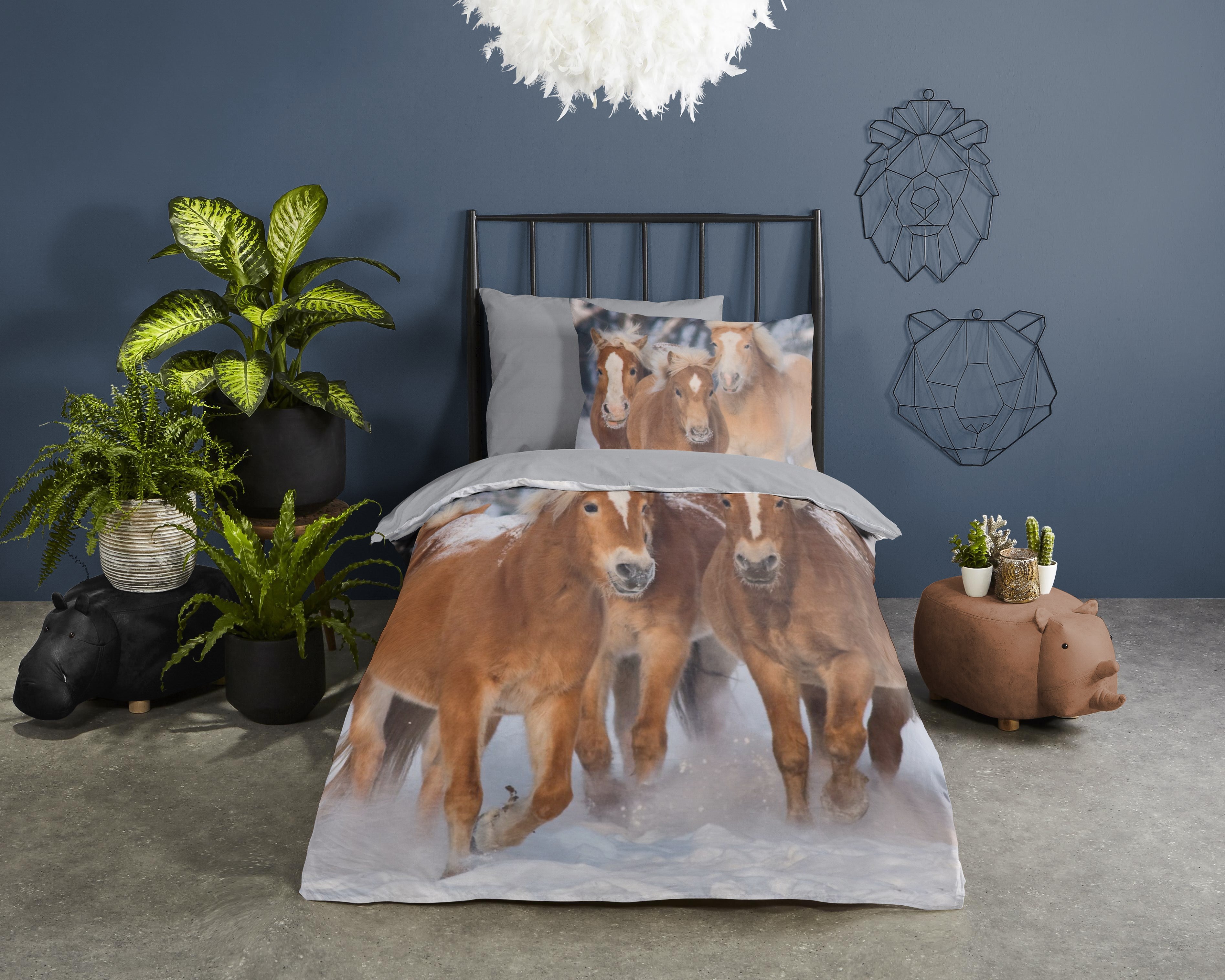 Good Morning Dekbedovertrek Flanel Happy Horses Multi