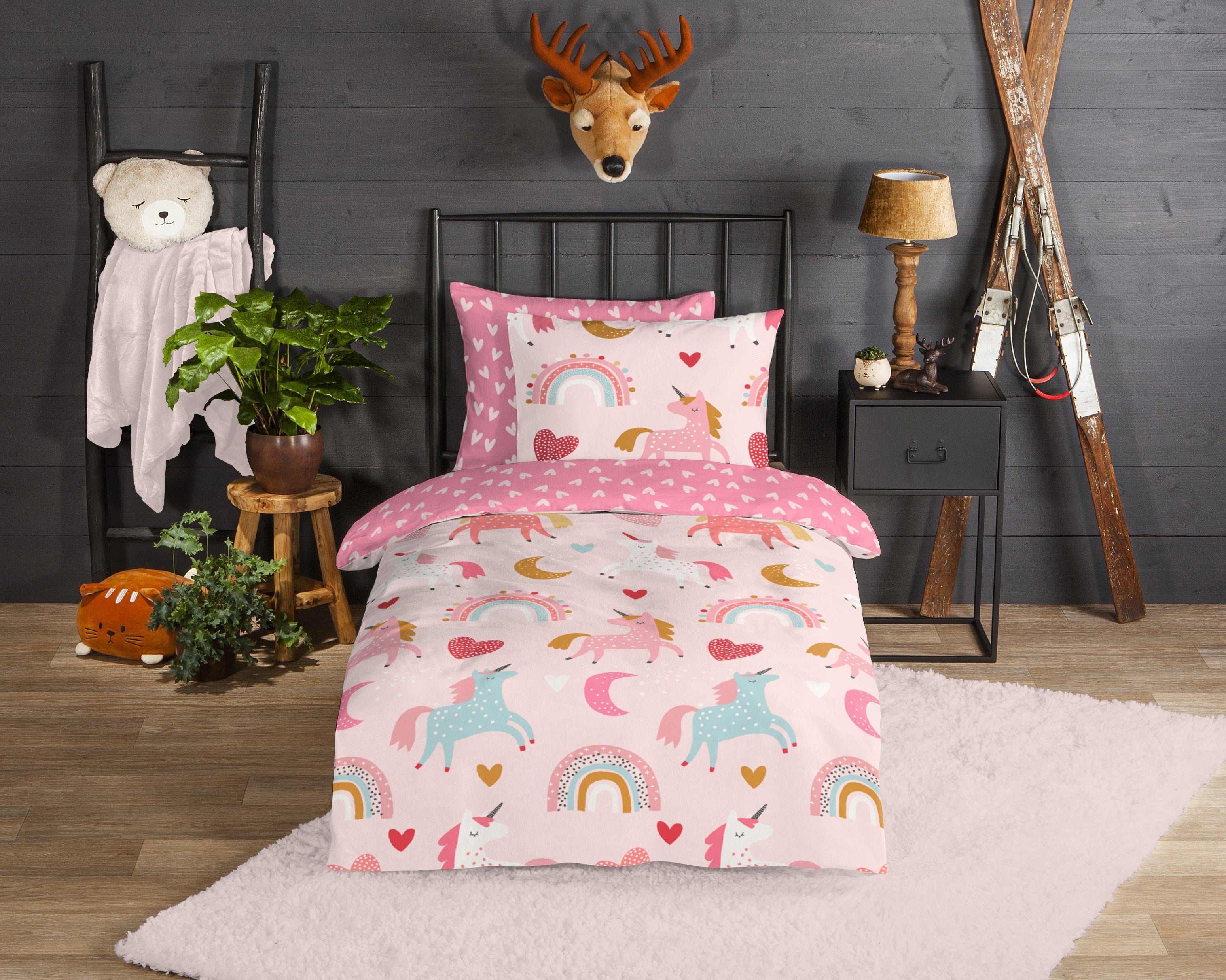 Good Morning Dekbedovertrek Flanel Unicorn Roze