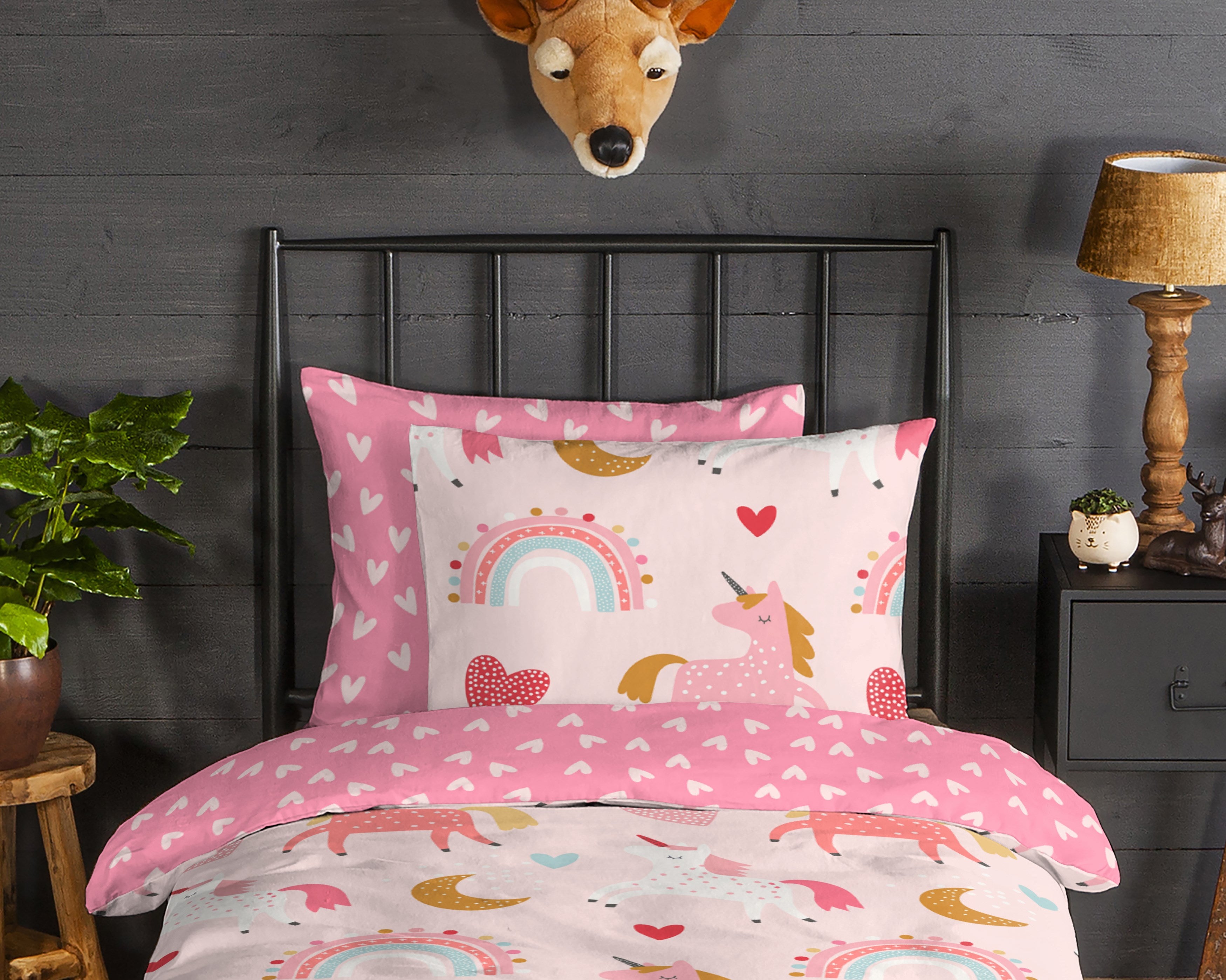Good Morning Dekbedovertrek Flanel Unicorn Roze
