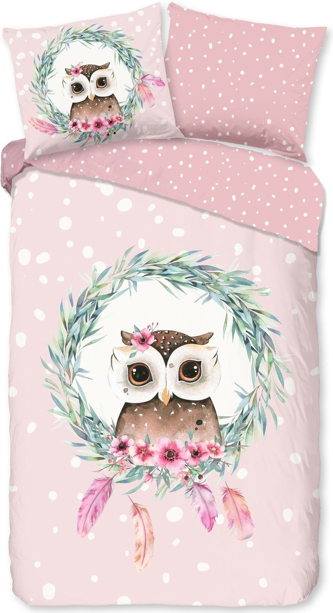 Good Morning Dekbedovertrek Katoen Owli Roze
