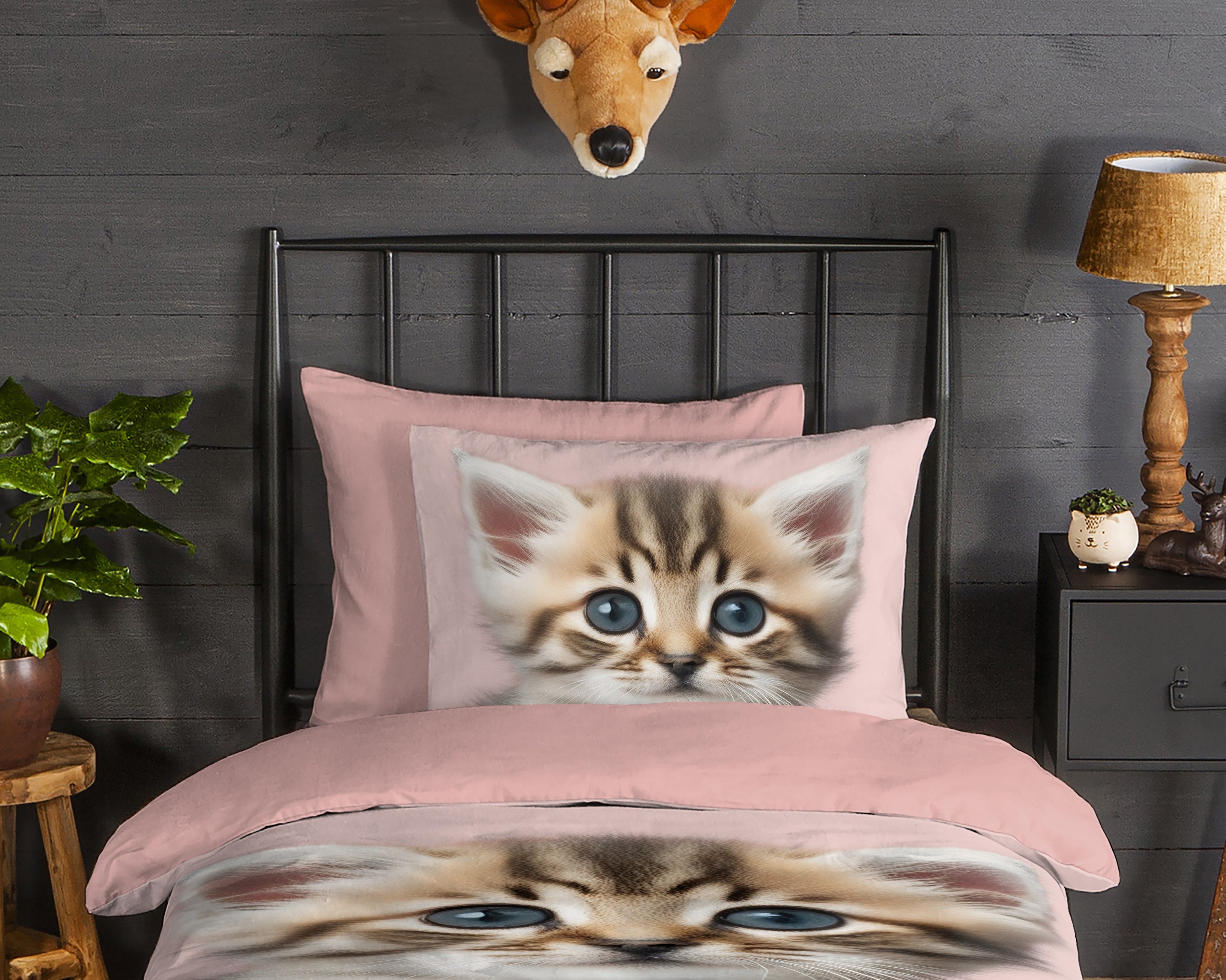 Good Morning Dekbedovertrek Flanel Meow Roze
