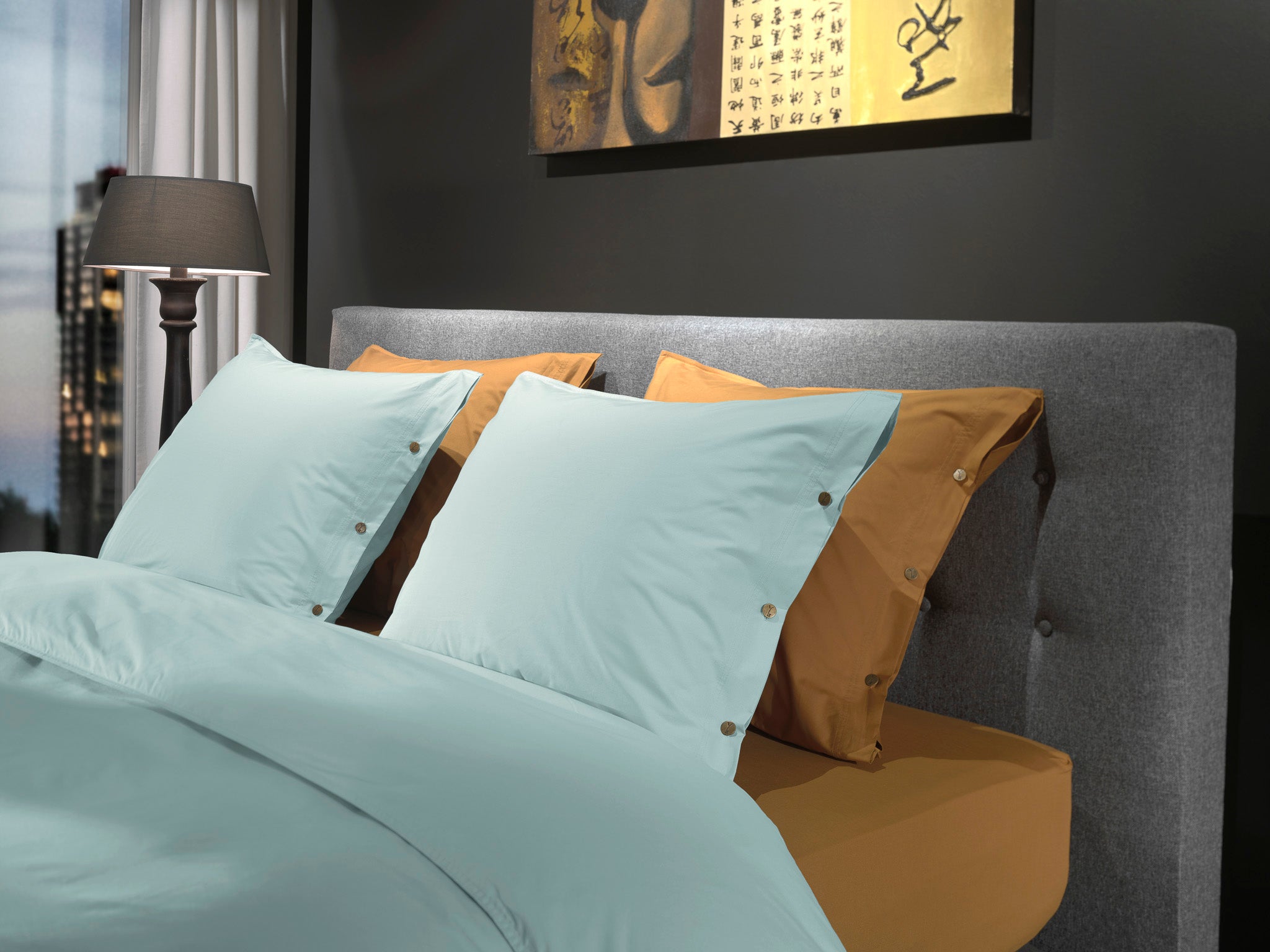 Yellow dekbedovertrek Percale Whispering Blue katoen percale