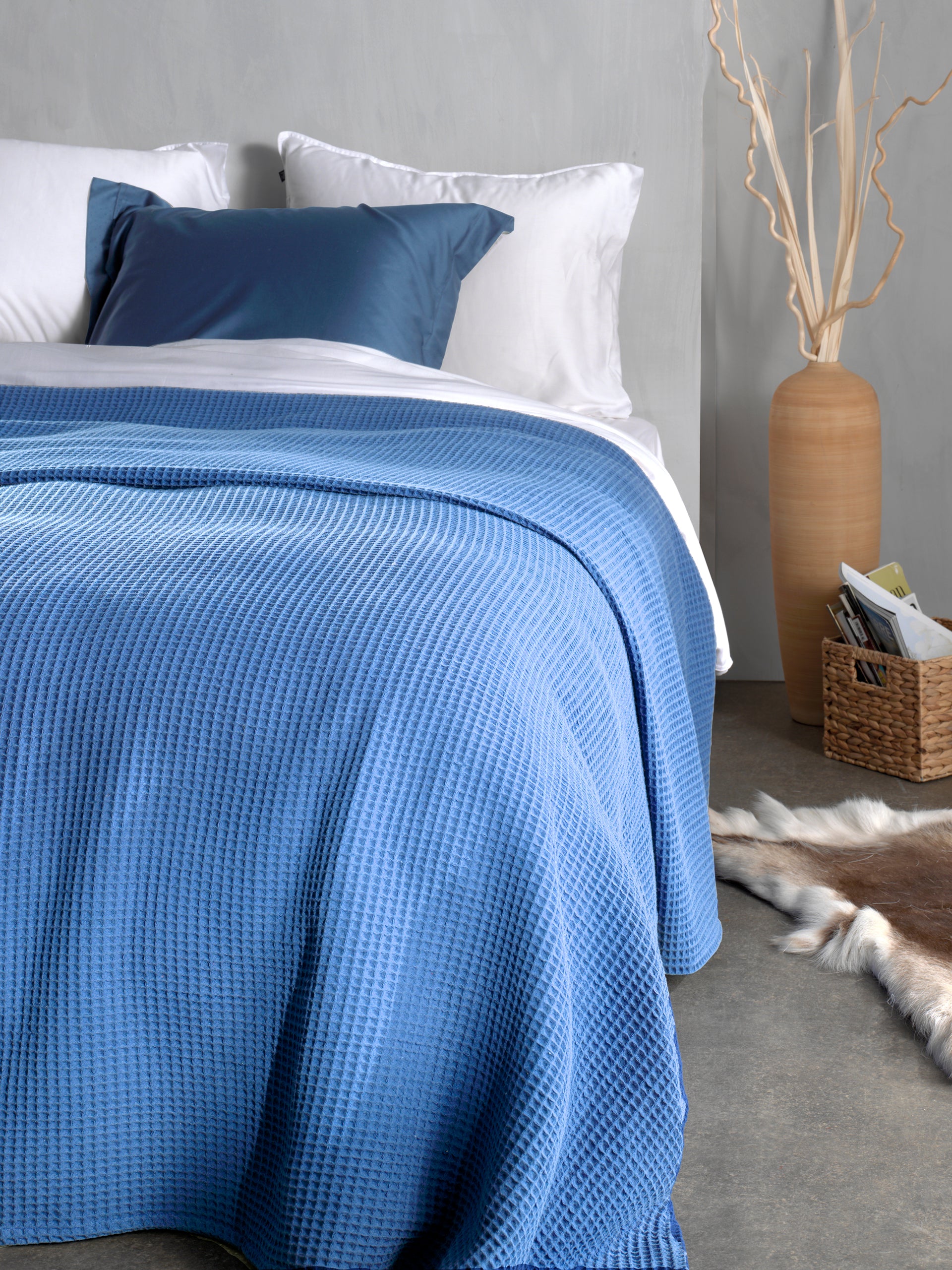Heckettlane bedsprei Wafel Royal Blue katoen