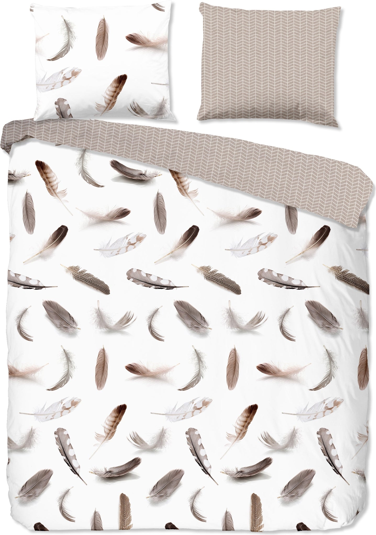 Good Morning Dekbedovertrek Flanel Feathers - White