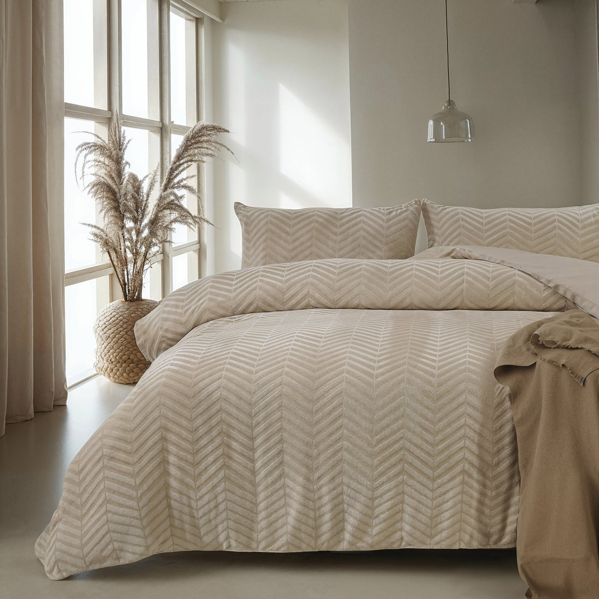 Sleeptime Dekbedovertrek Chevron Teddy Taupe