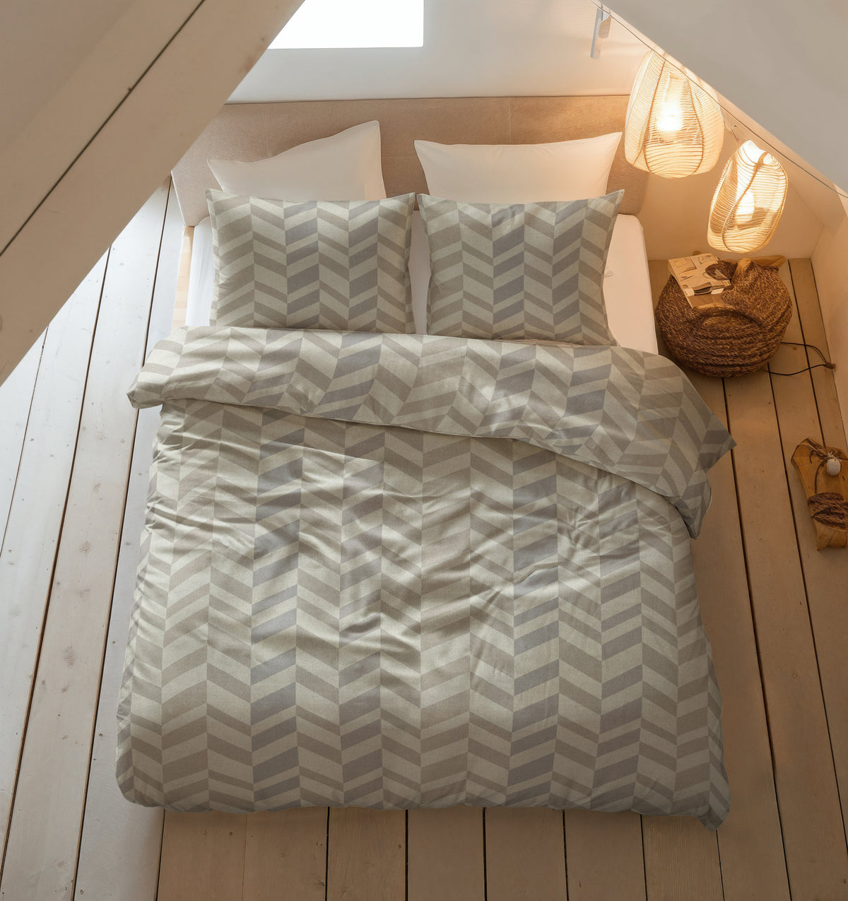 Sleeptime Dekbedovertrek Flanel Chevron Beige/Zand