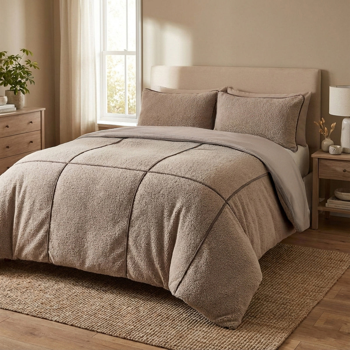 Sleeptime Dekbedovertrek Teddy Trim Taupe