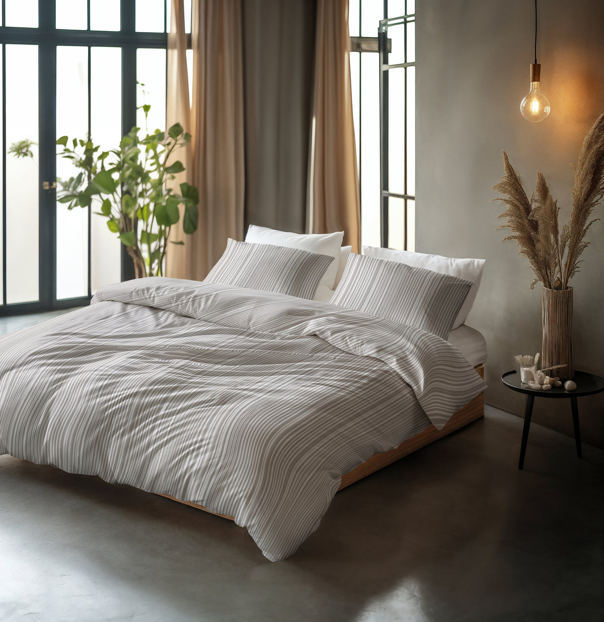Sleeptime Dekbedovertrek Katoen Pinstripe Taupe