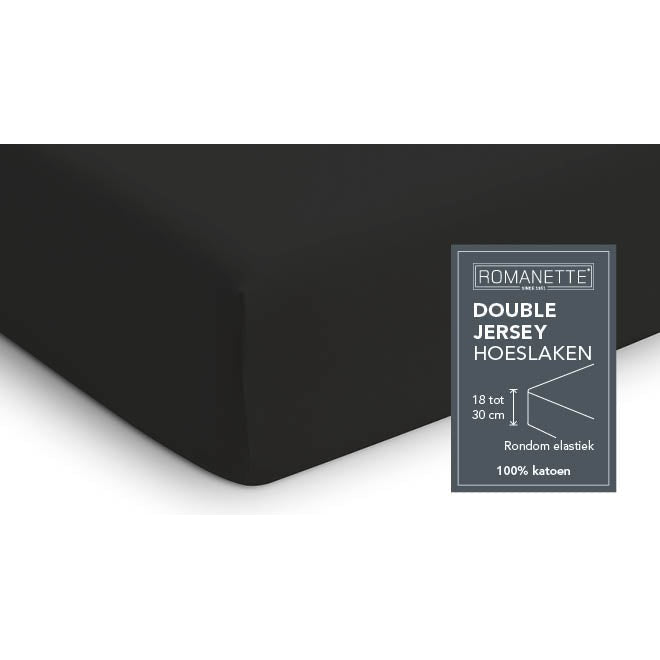 Drap-housse Romanette Double Jersey Noir