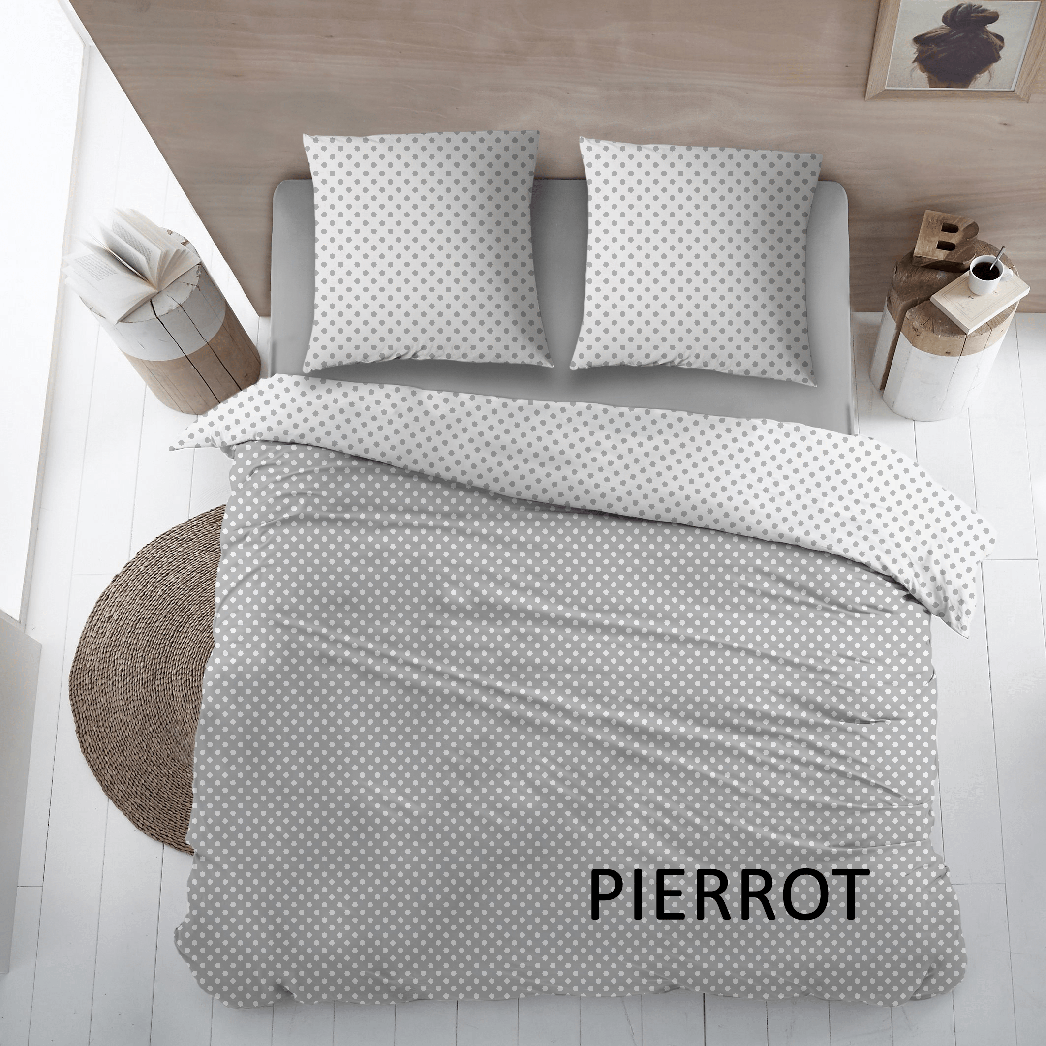 Cotons Housse de couette Flanelle Pierrot Gris