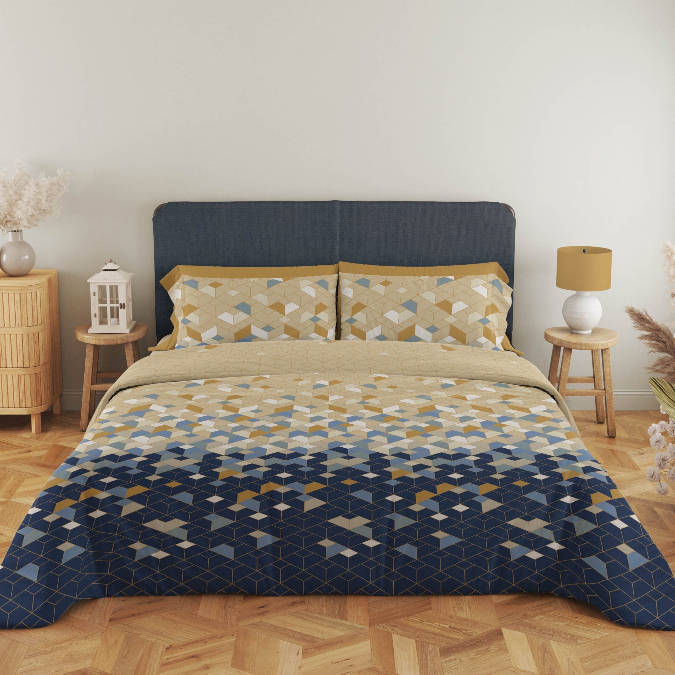 Satin d'Or Dekbedovertrek Satijn Scoop - Blauw/Beige