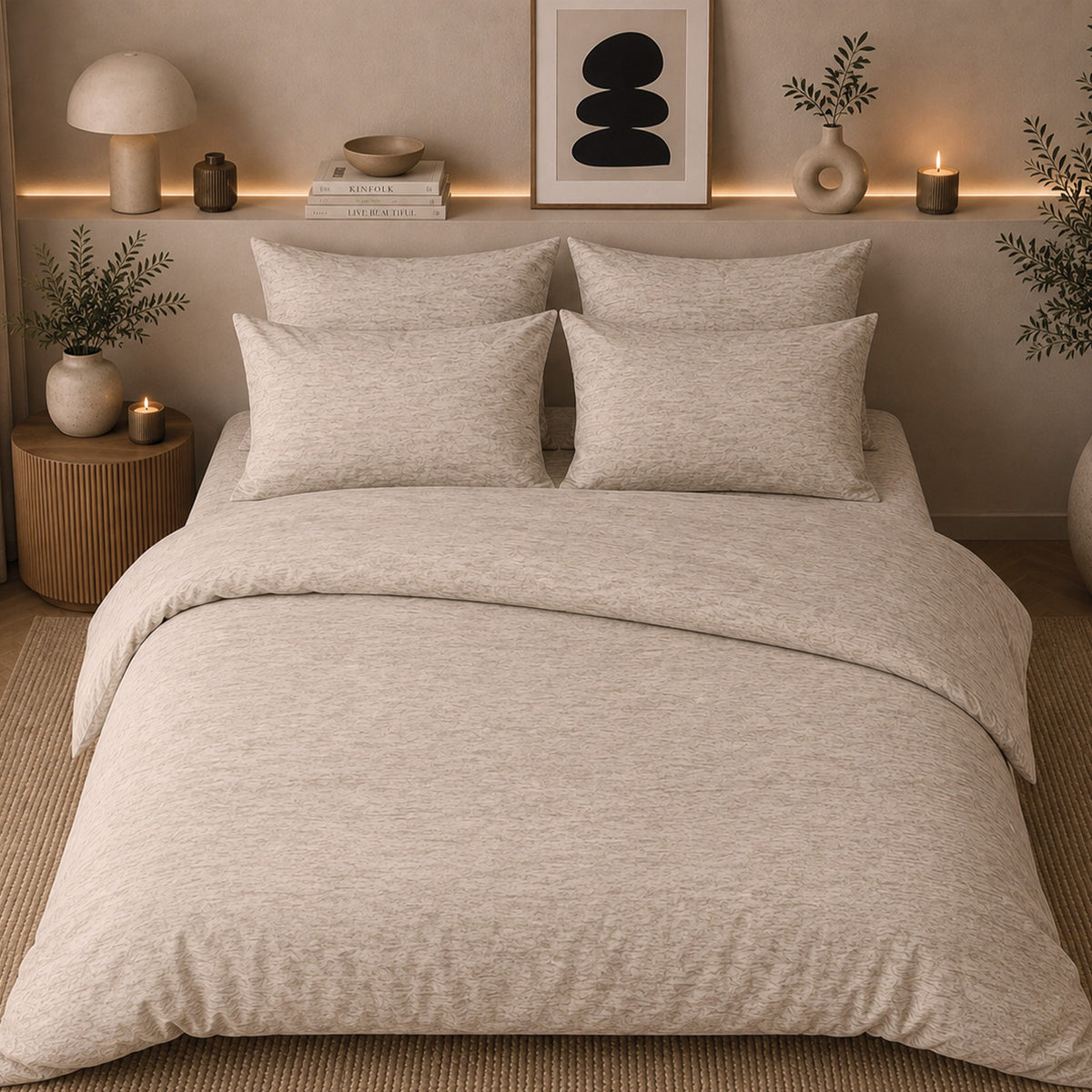 Romanette Dekbedovertrek Jersey Melange Beige