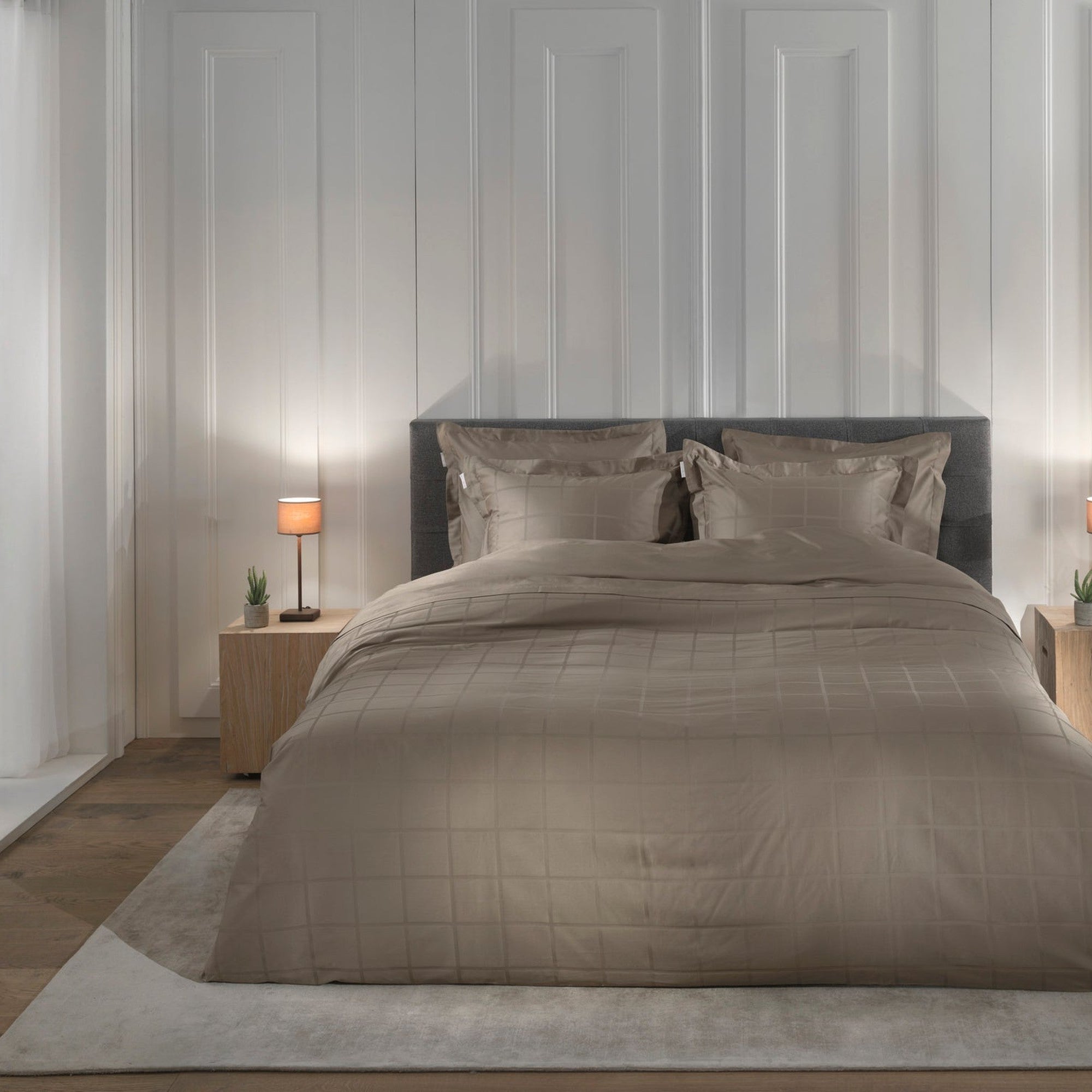 Heckettlane dekbedovertrek Diamante Taupe Grey katoen-satijn