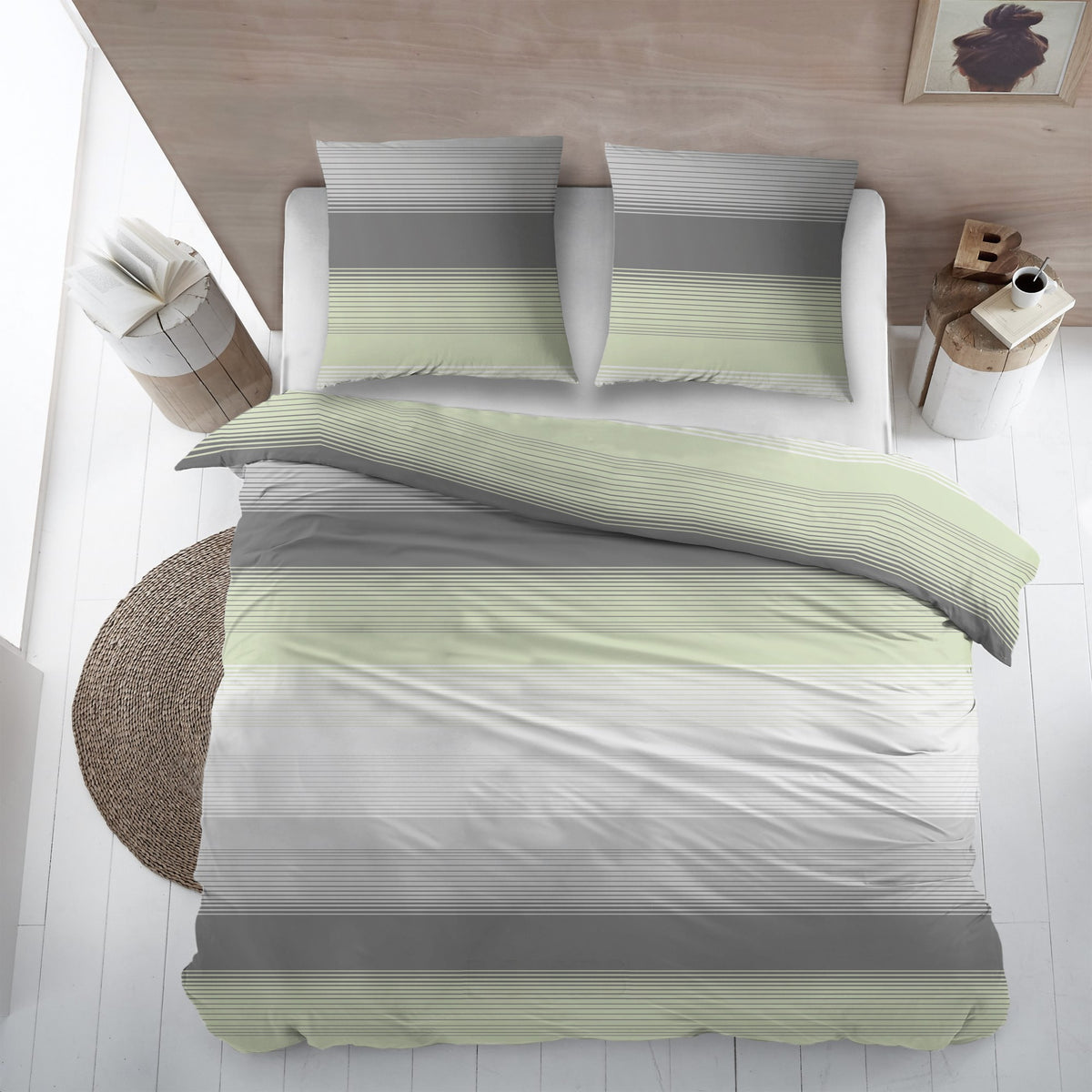Sleepnight dekbedovertrek percale Poires gris vert