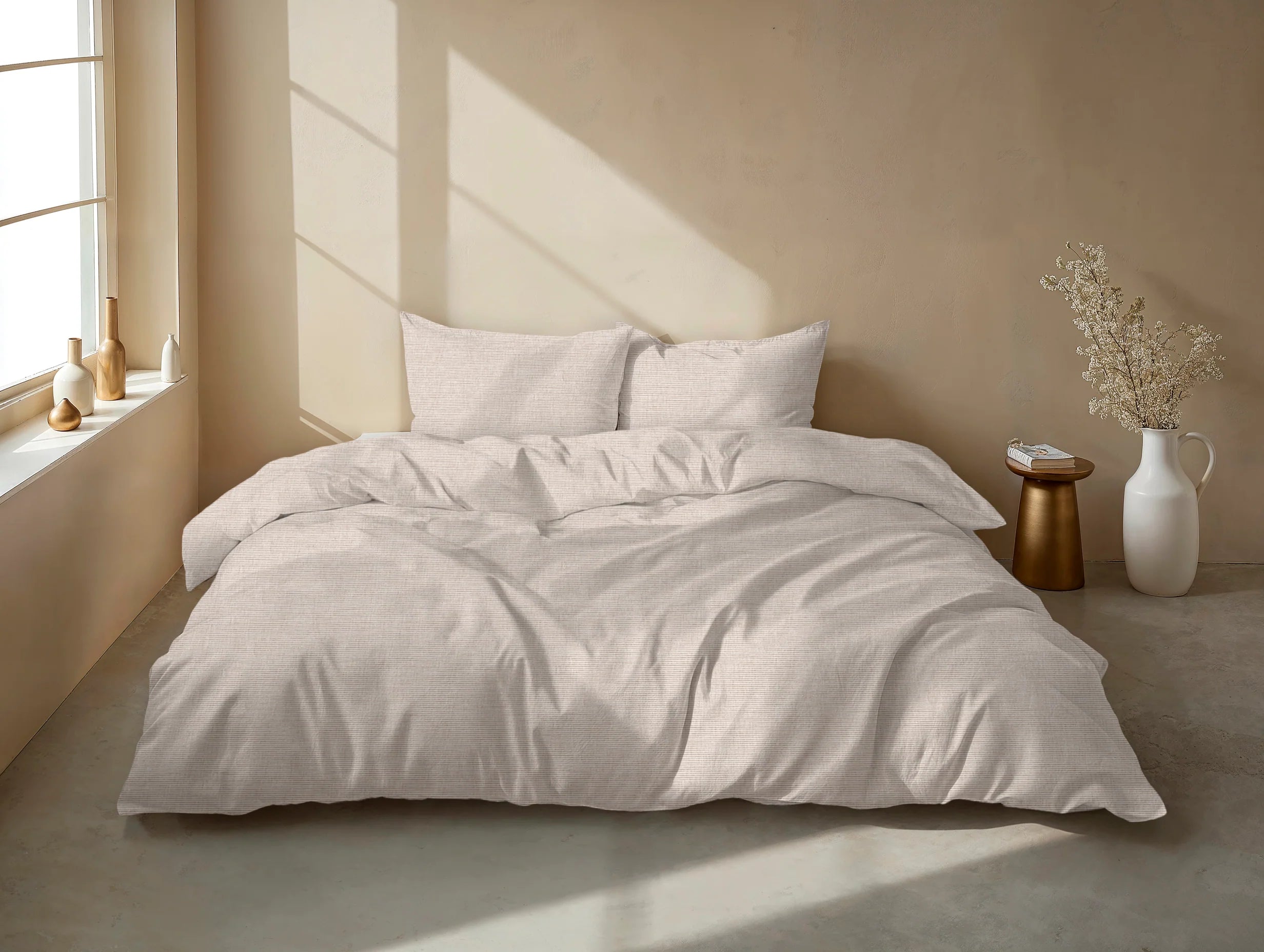 Zo Home Dekbedovertrek Katoen Striscia di Lino - Sandy Beige